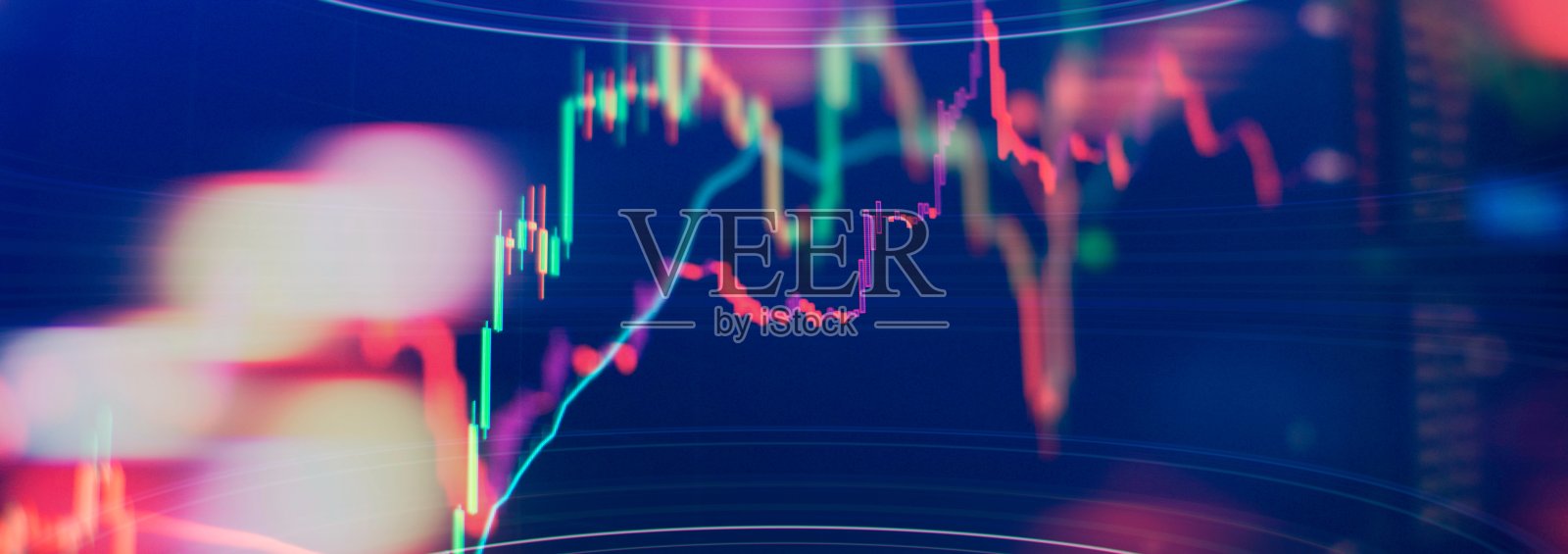 抽象发光的外汇图表界面壁纸。投资、贸易、股票、金融及分析概念。照片摄影图片