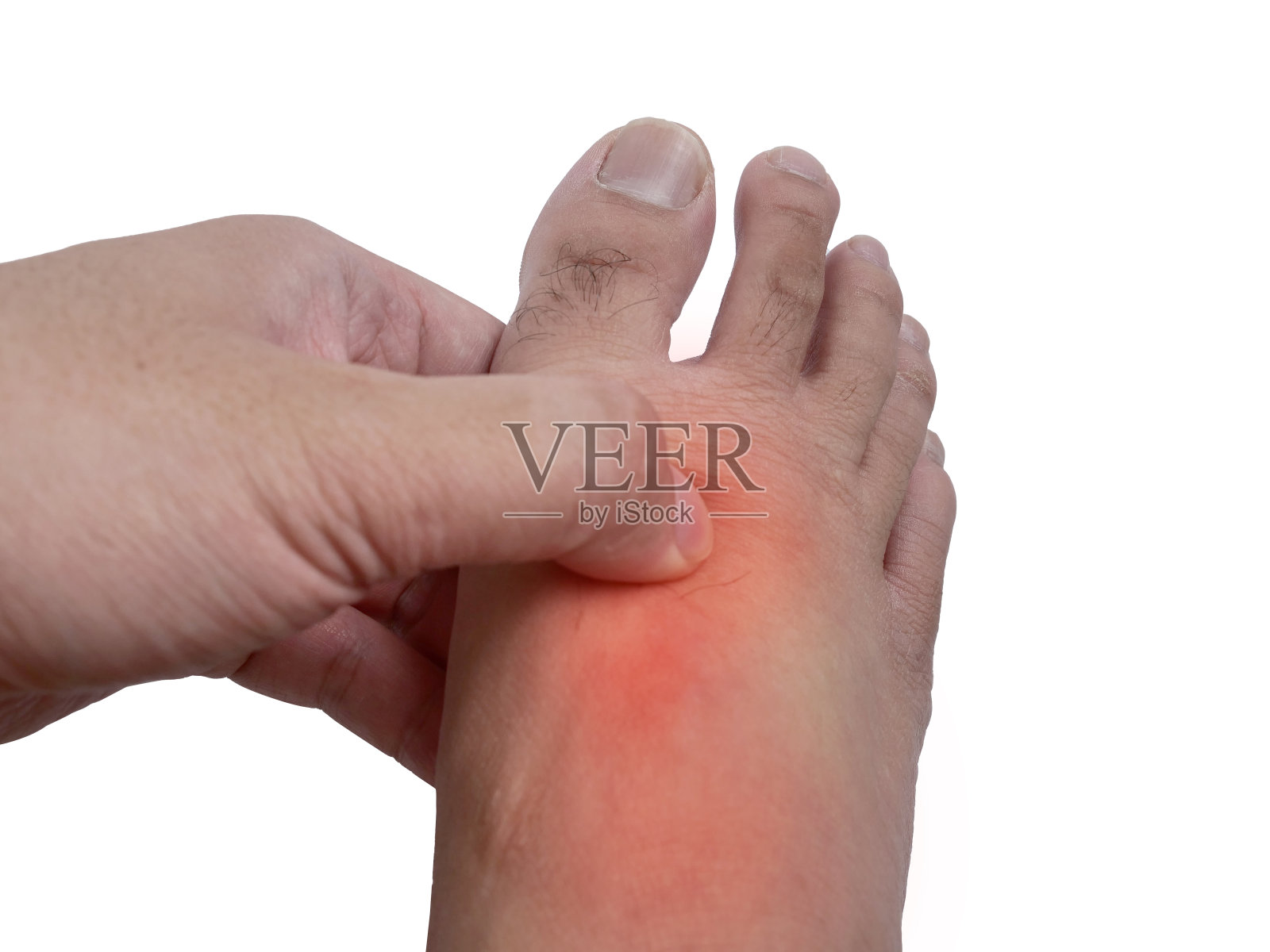 足部有伸肌腱炎，用手揉脚，患疼痛。健康和医疗照片摄影图片