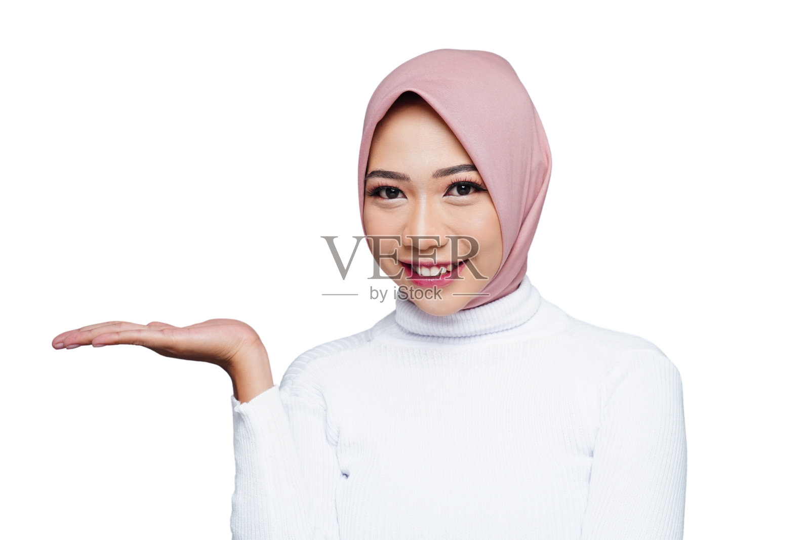 戴头巾的穆斯林美女被隔离在白色背景下照片摄影图片