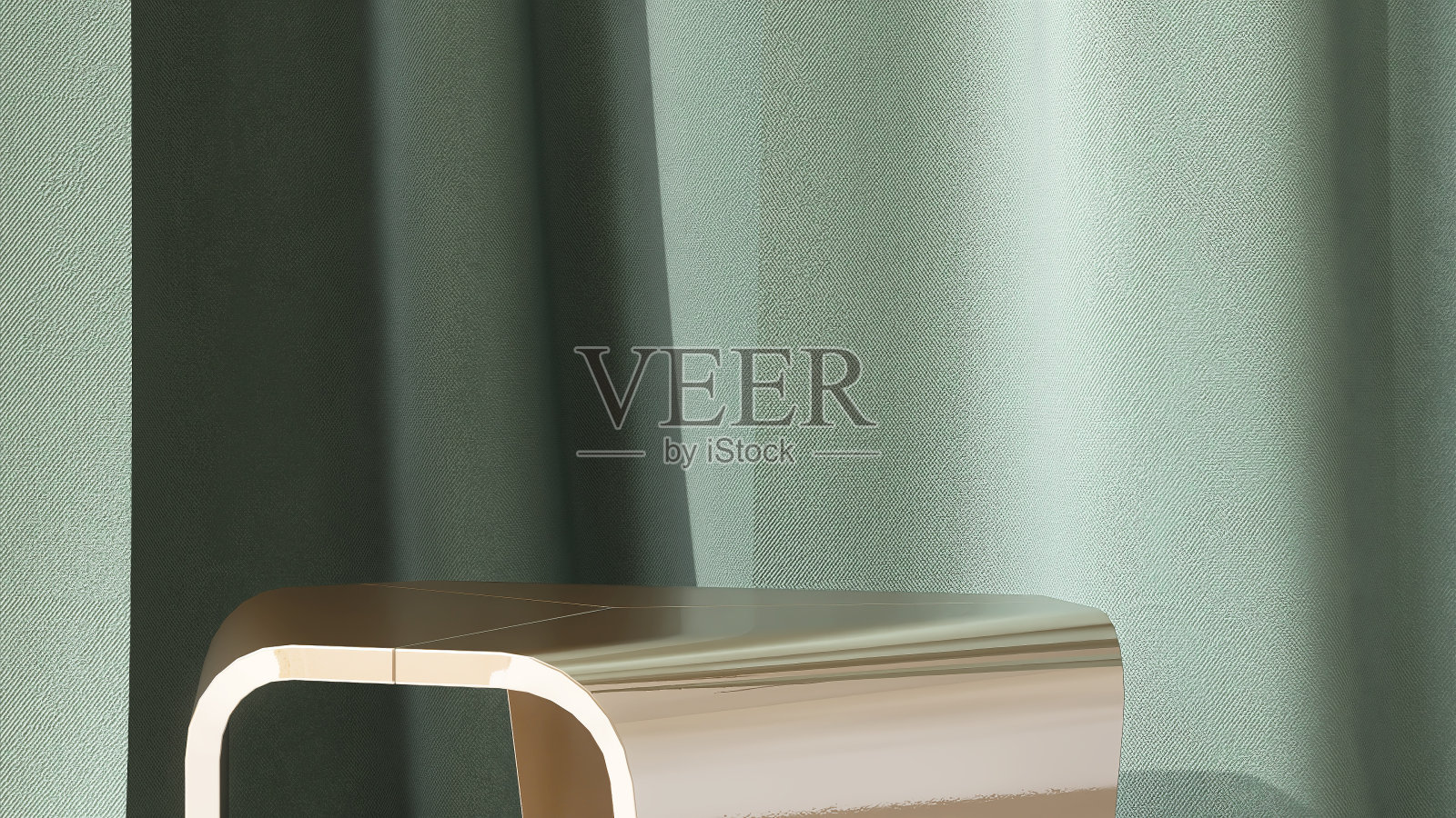 闪亮的金色几何形状裙台与绿色窗帘窗帘照片摄影图片