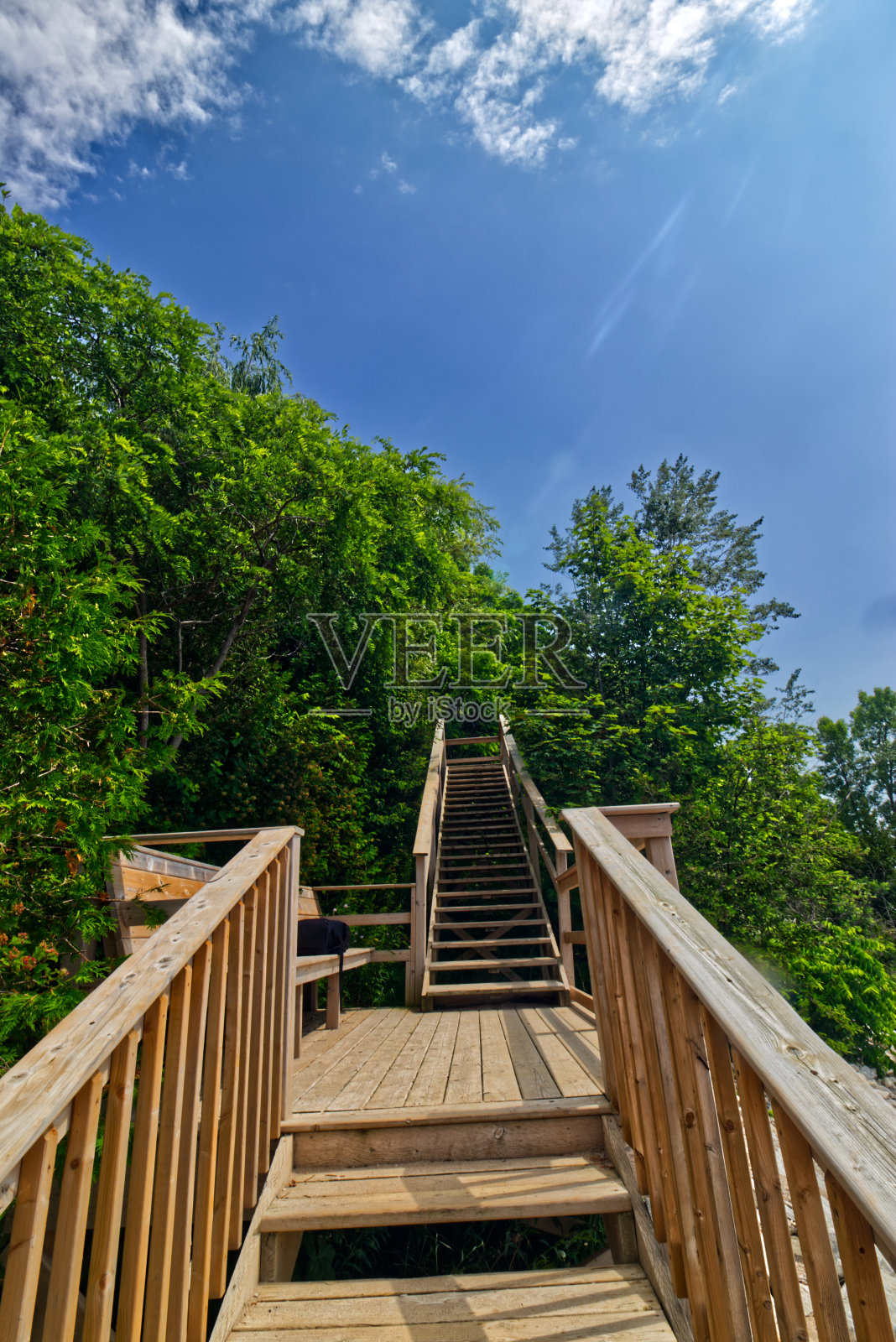 海滩上的木板路做得很好，带你进入公园-从贝菲尔德，休伦县，加拿大照片摄影图片