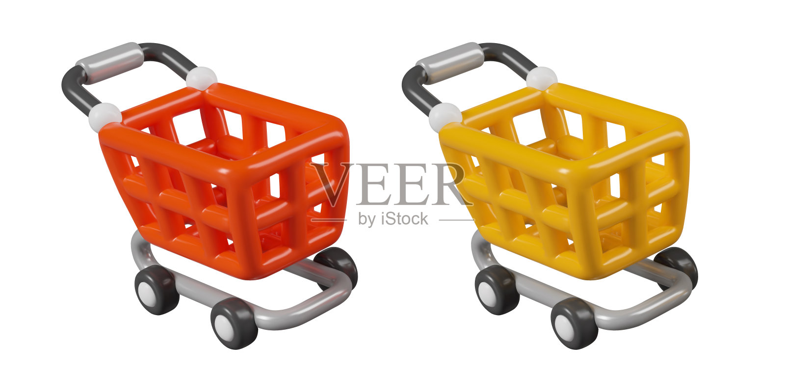 红色和黄色的购物车。空的购物车。象征着在线商务、数字营销插画图片素材
