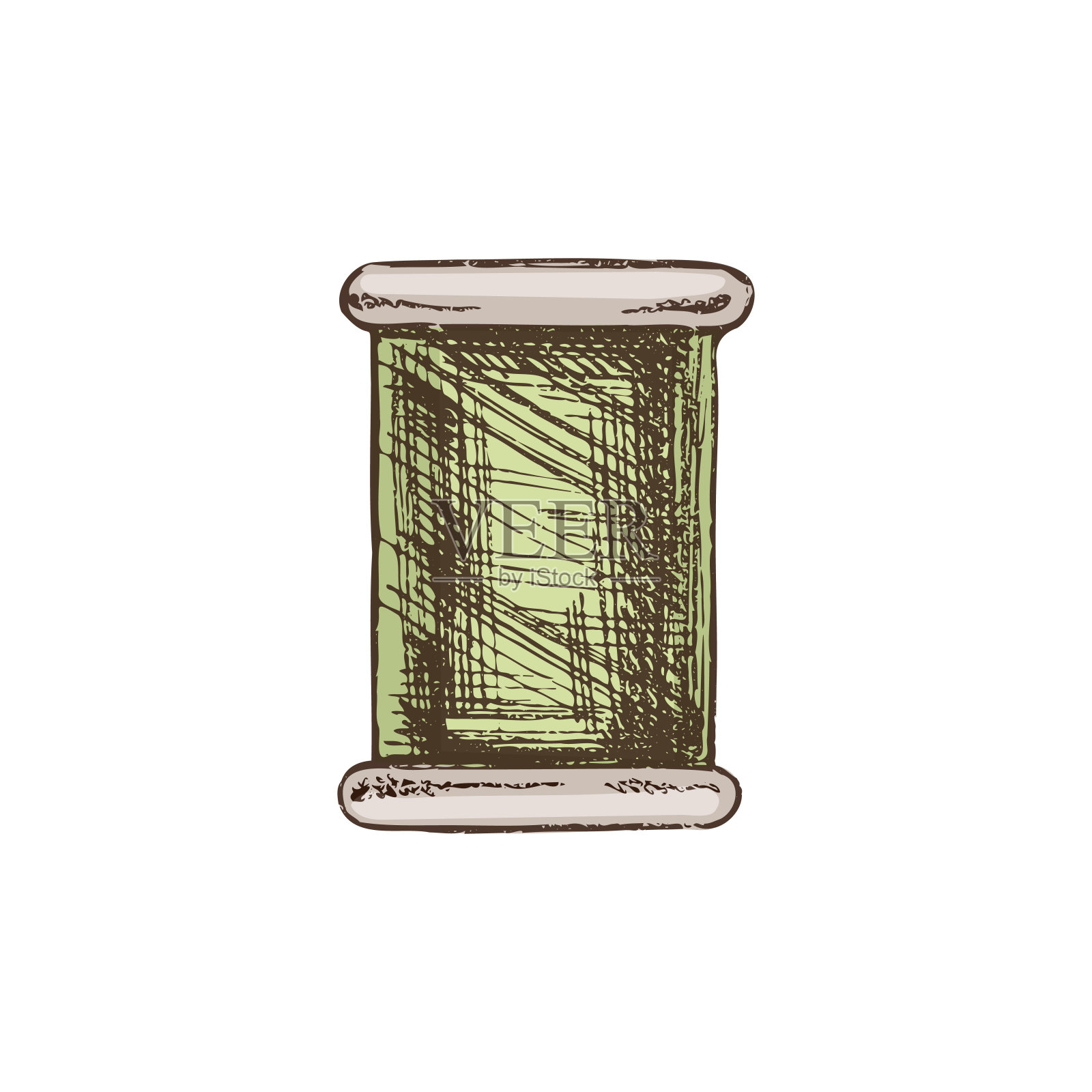 手工绘制的线绞的彩色草图。手工制作，缝制设备概念复古涂鸦风格。雕刻风格。插画图片素材