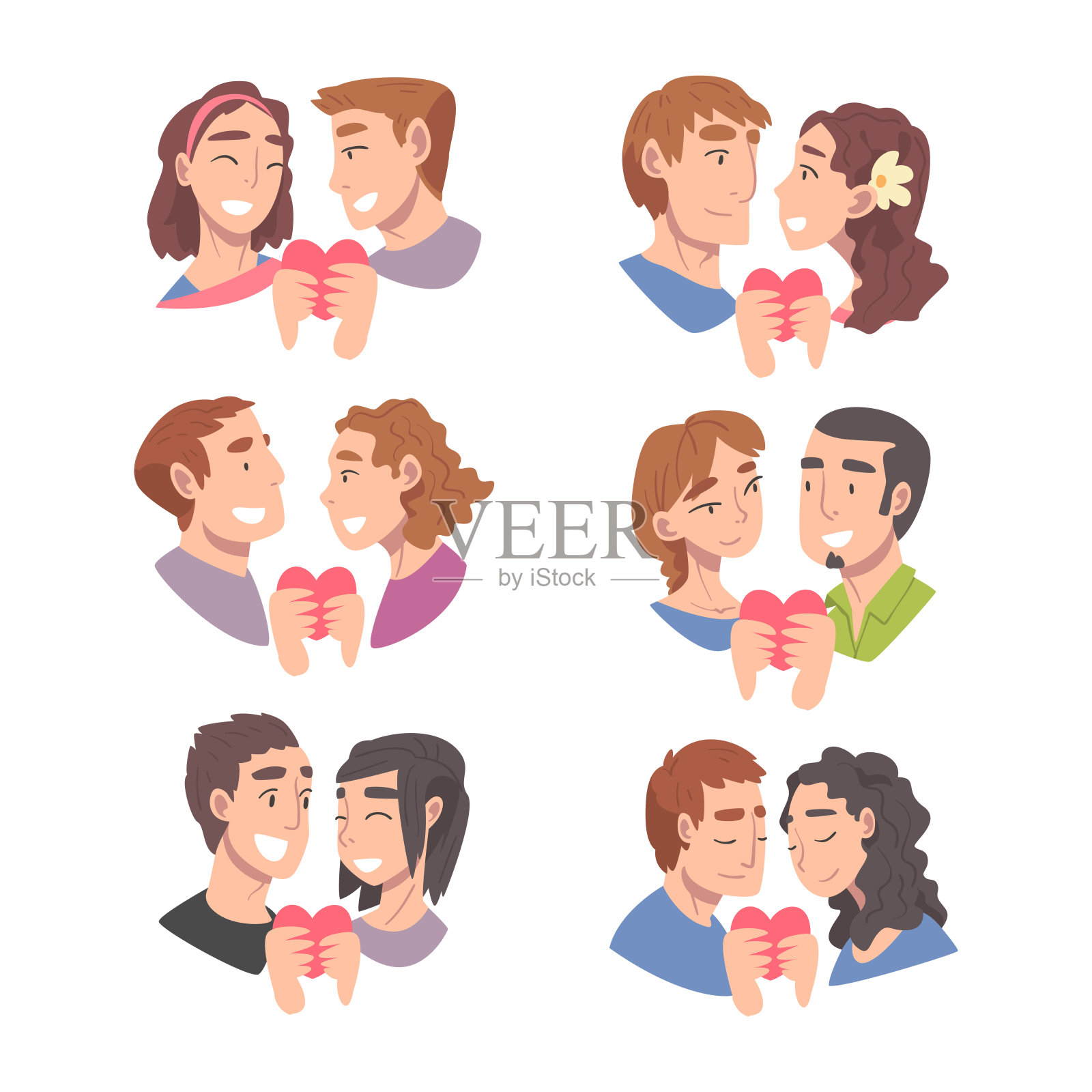 迷恋的夫妇在爱持有心的感觉奉献矢量集插画图片素材