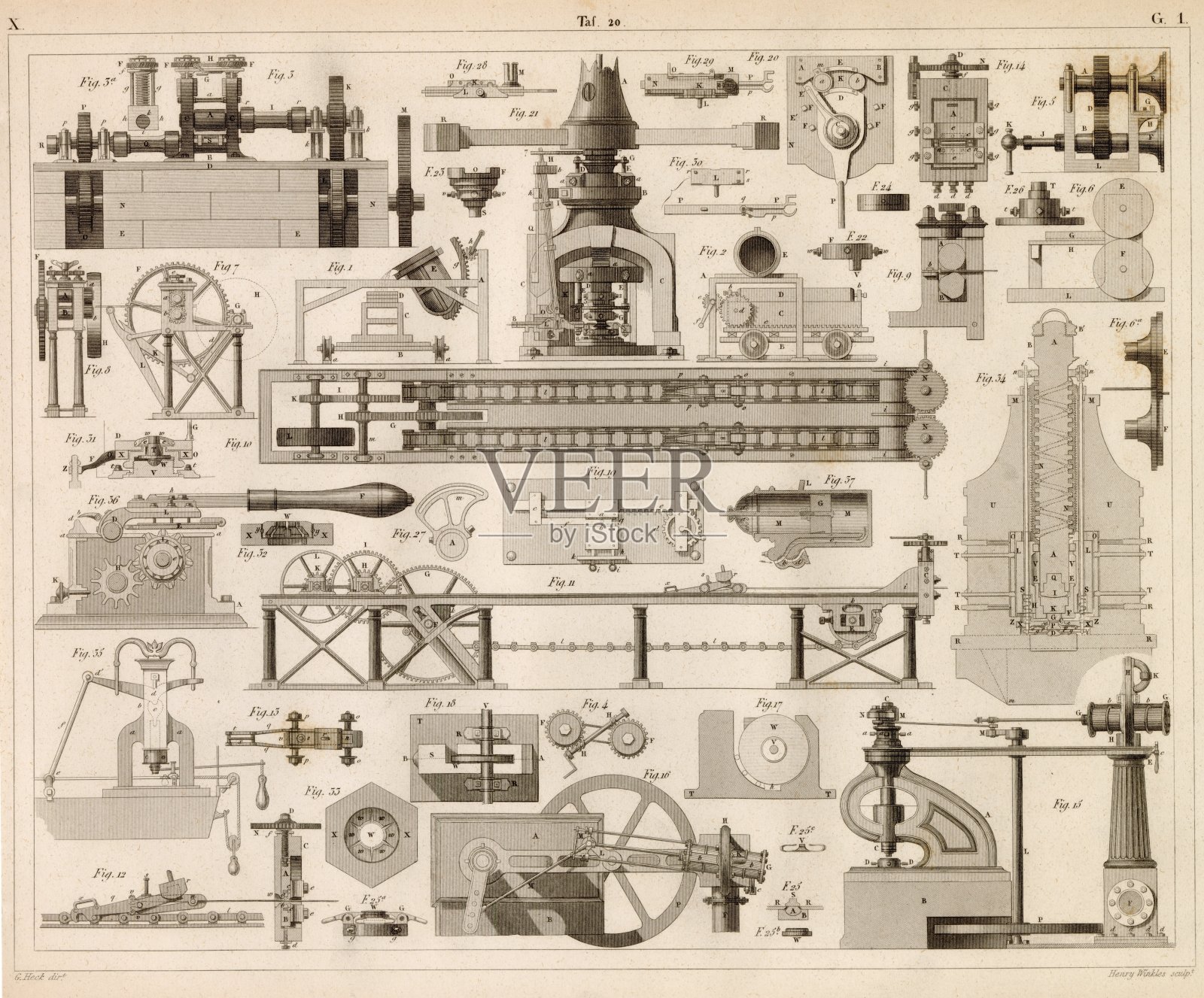 古董硬币制造机雕刻- 1851年原始印刷插画图片素材