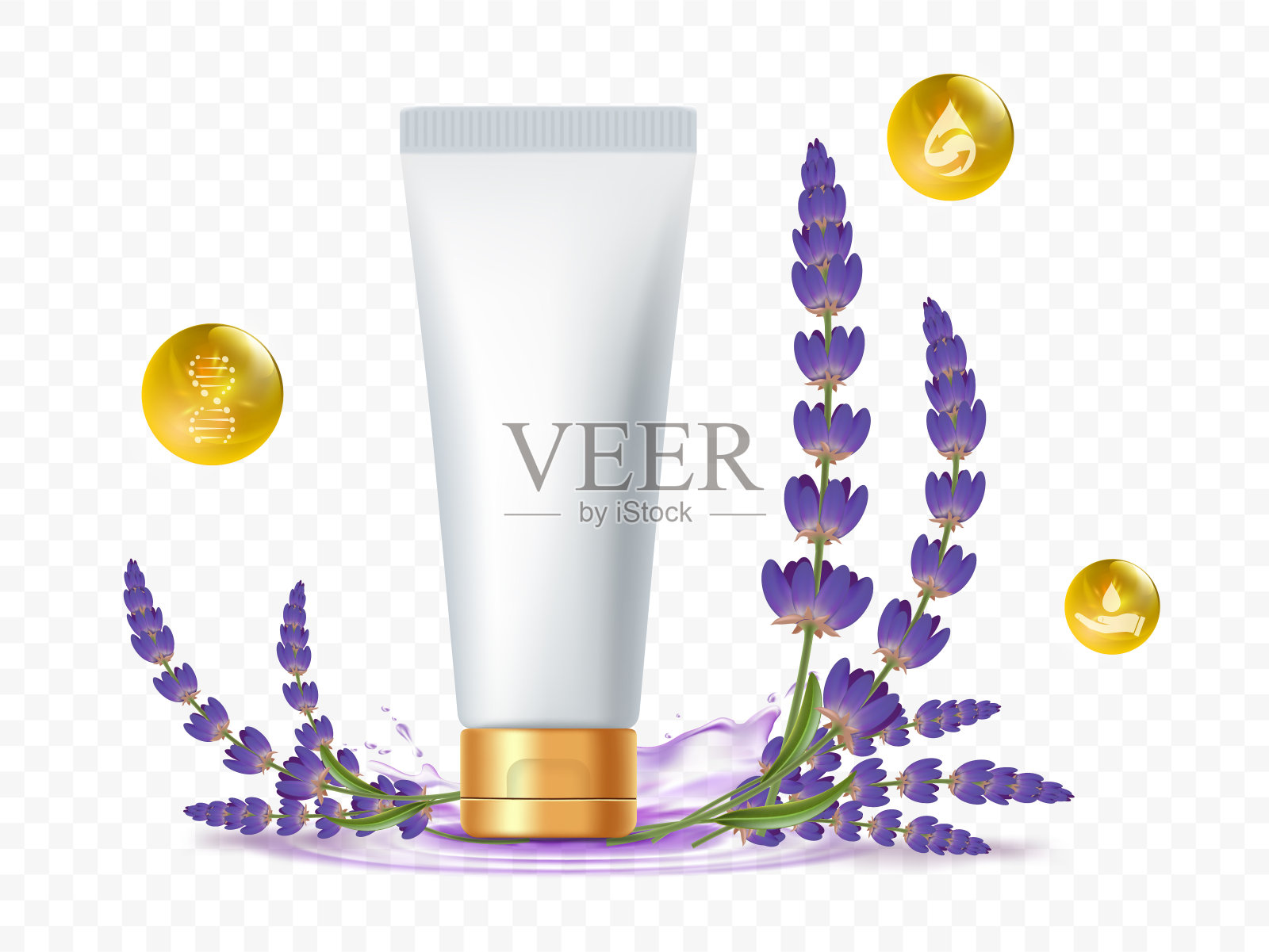 奶油管模型与薰衣草花插画图片素材