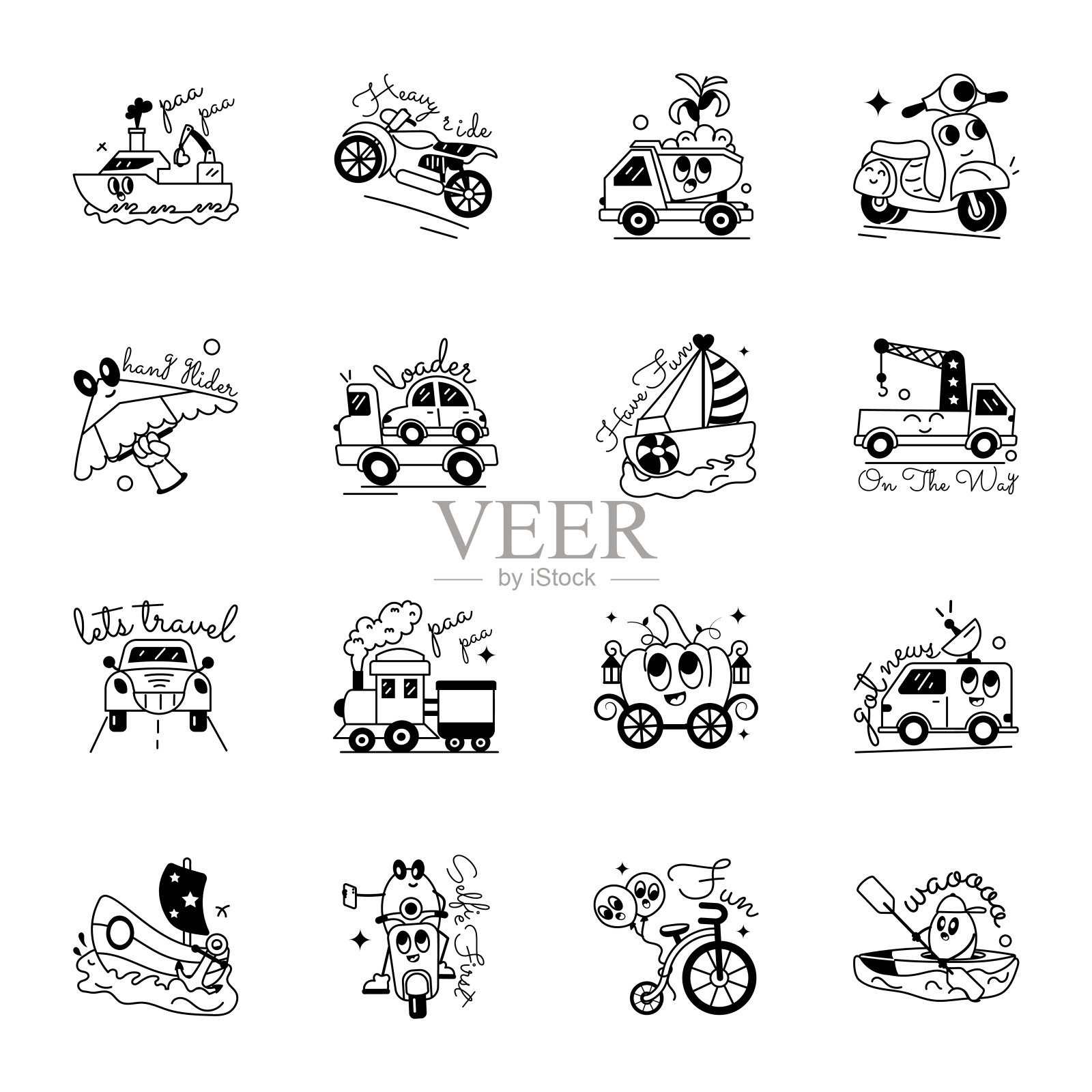 收集旅行车辆字形贴纸插画图片素材