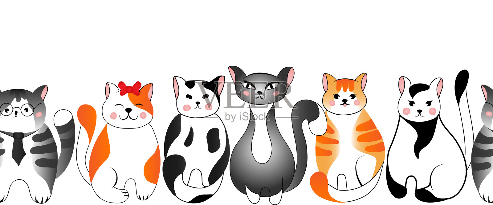 无缝边界(图案)与可爱的红色和灰色的猫在白色的背景。矢量插图的儿童。插画图片素材