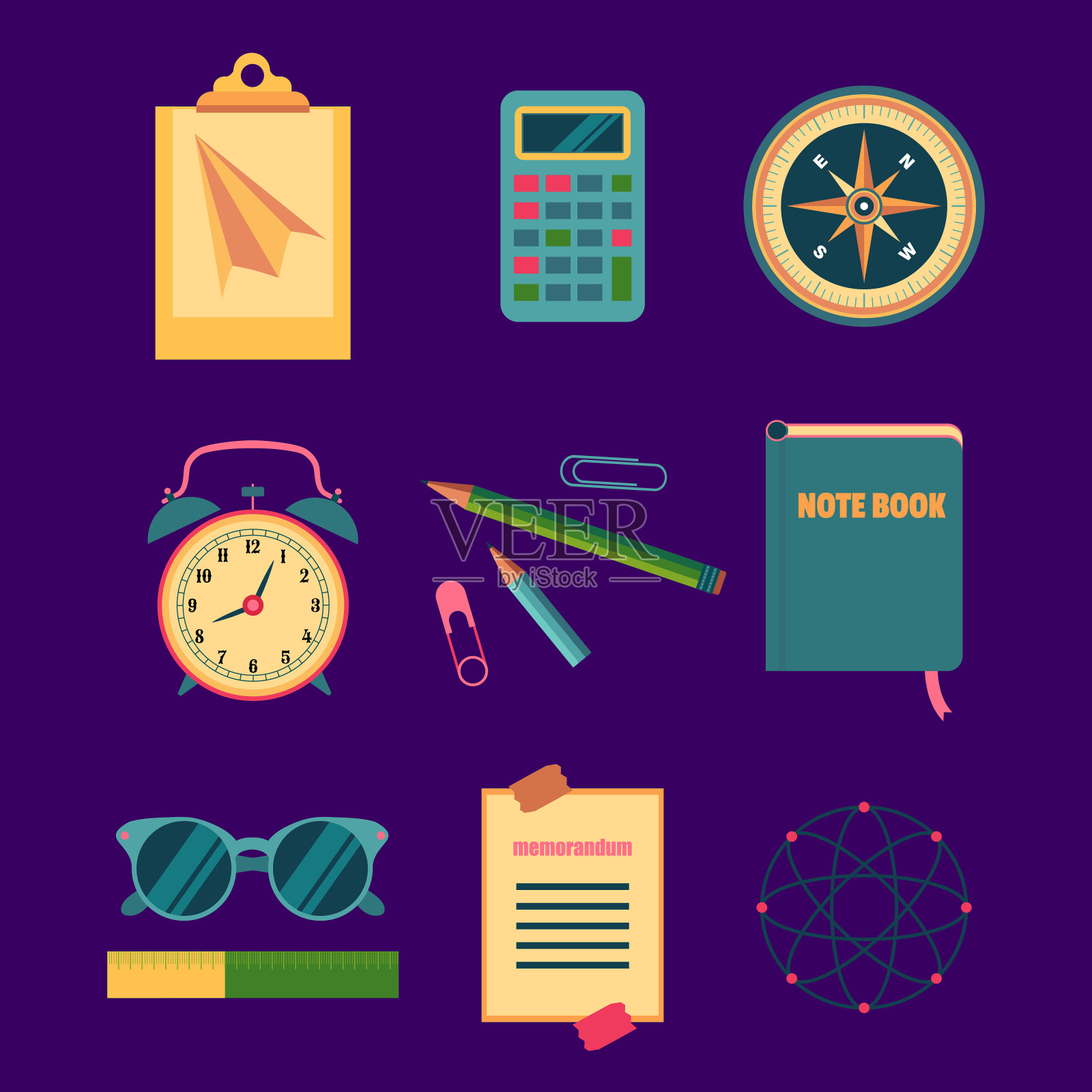 从教师节和学习集的元素收集插画图片素材