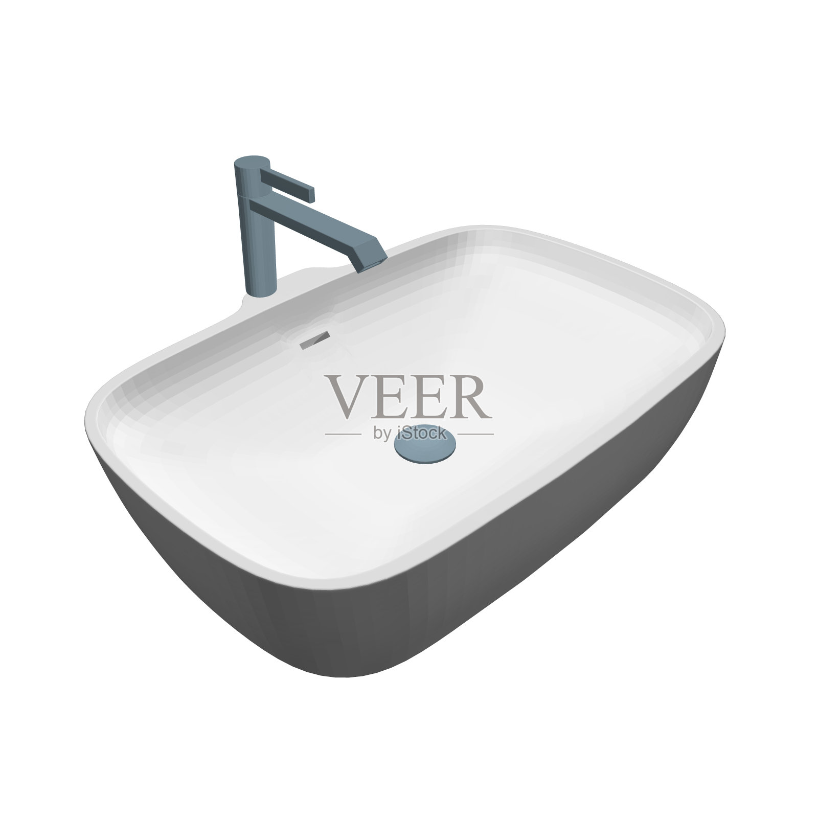 多边形模型浴室水槽水龙头图纸在白色孤立的背景。矢量插图。3 d。插画图片素材