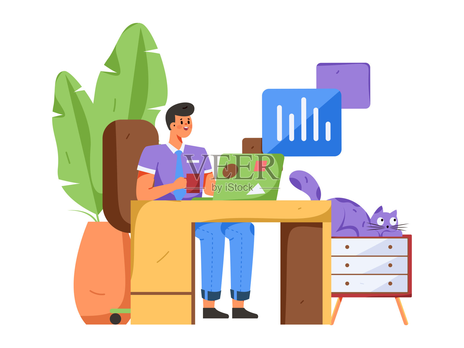 家庭室内人物场景平面矢量概念操作手绘插画插画图片素材