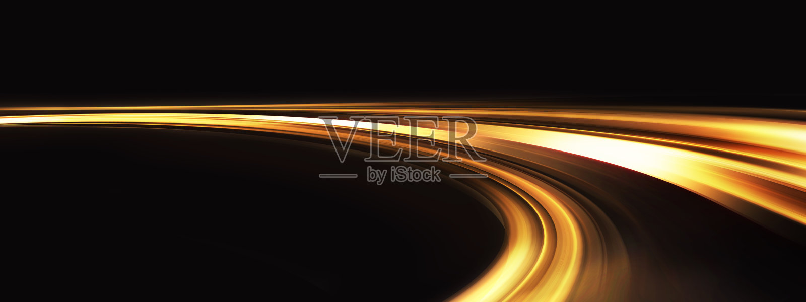 夜晚的高速运动，金色的色彩，抽象的未来技术概念照片摄影图片