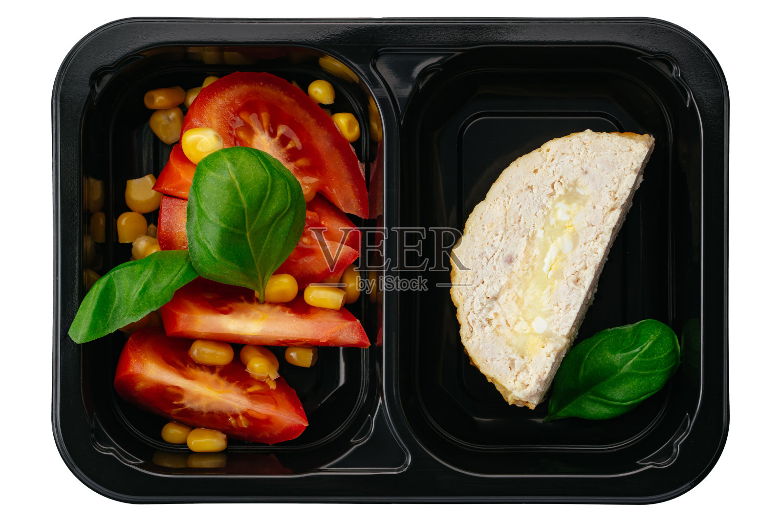 白底盒装肉配菜照片摄影图片