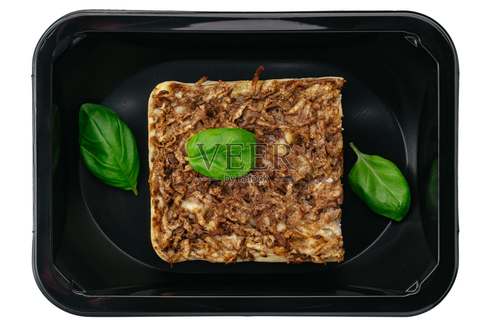 白底饭盒里的肉饼照片摄影图片