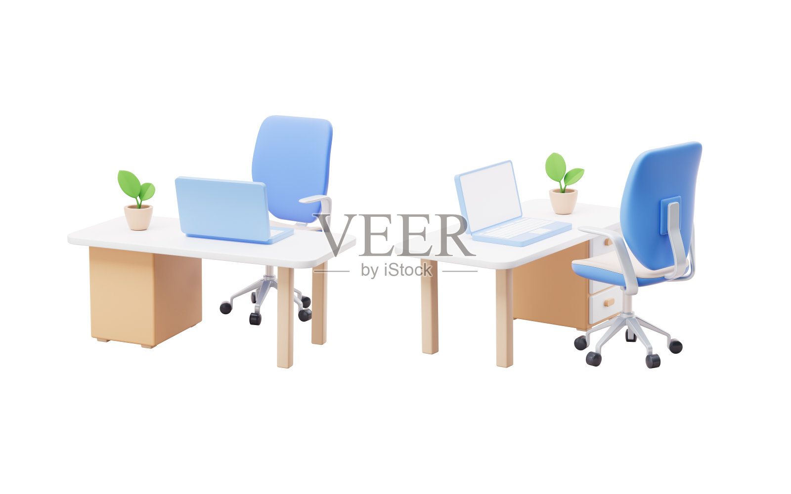 卡通风格的办公桌，3d渲染。照片摄影图片