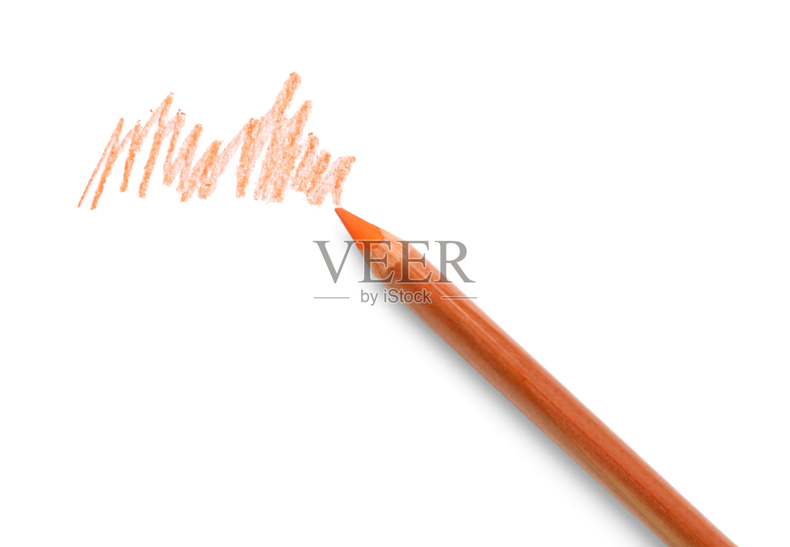橙色粉彩铅笔和涂鸦孤立在白色，俯视图。图纸供应照片摄影图片