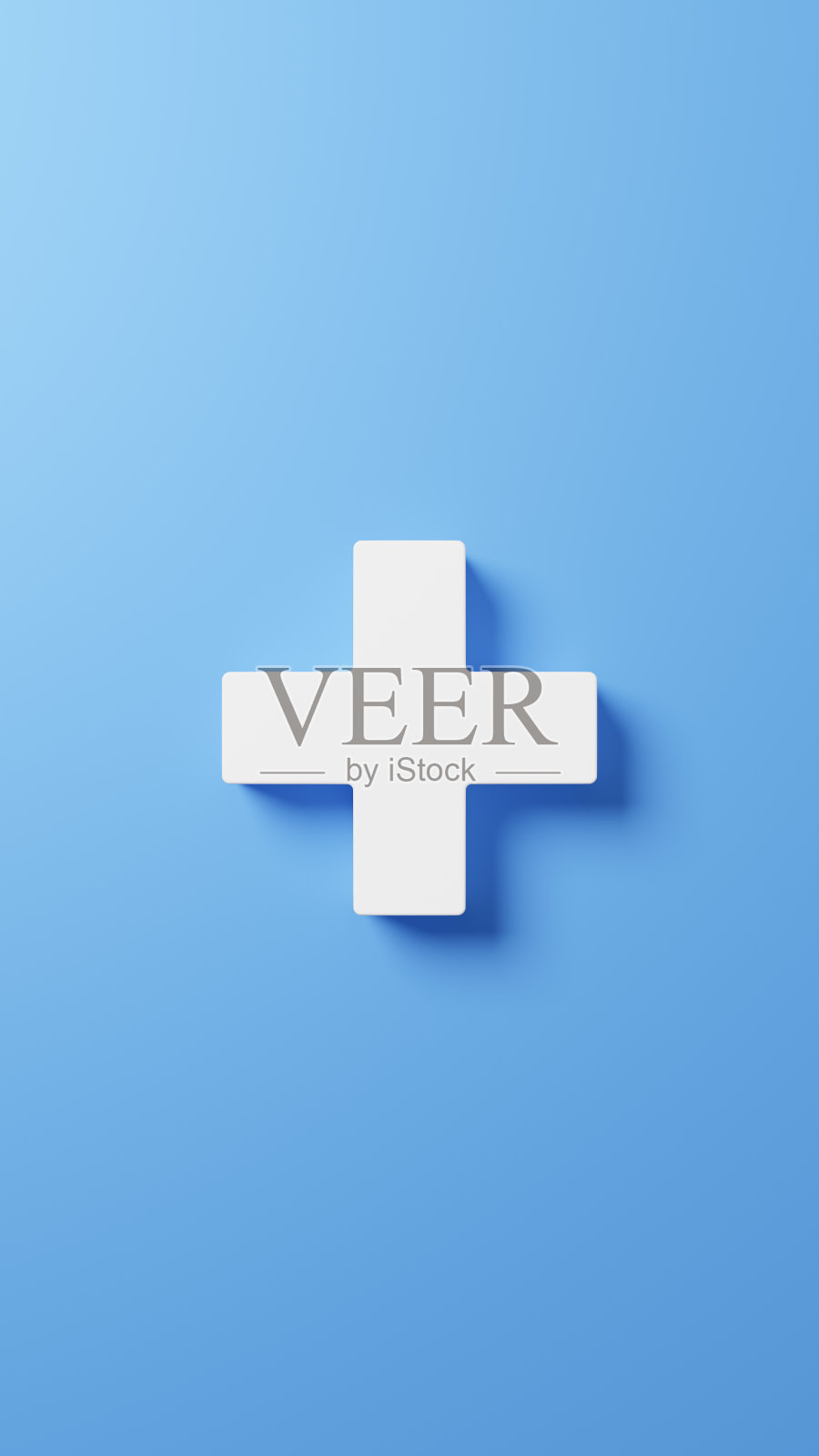 3 d演示。蓝色背景上的白色十字架。顶视图。(垂直)照片摄影图片