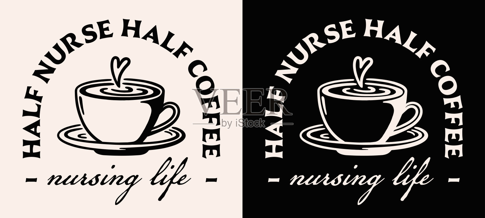 半咖啡半护士衬衫设计刻字护理生活学生毕业生有趣的名言护士复古复古美学印刷文字向量插画图片素材