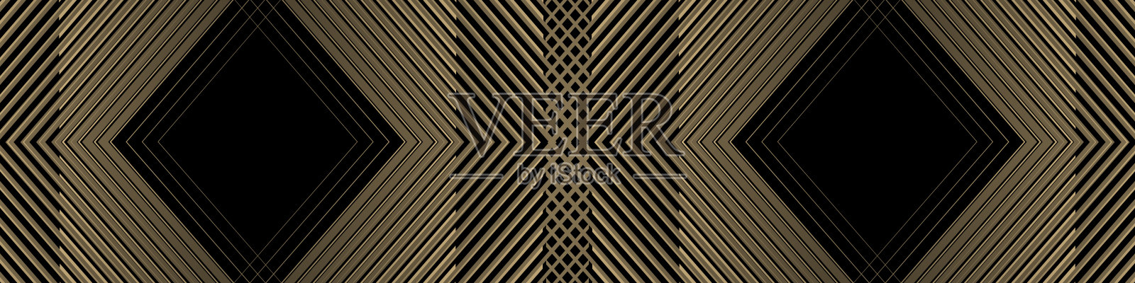 黑色和金色豪华宽抽象横幅背景与黄金线条和几何形状。插画图片素材