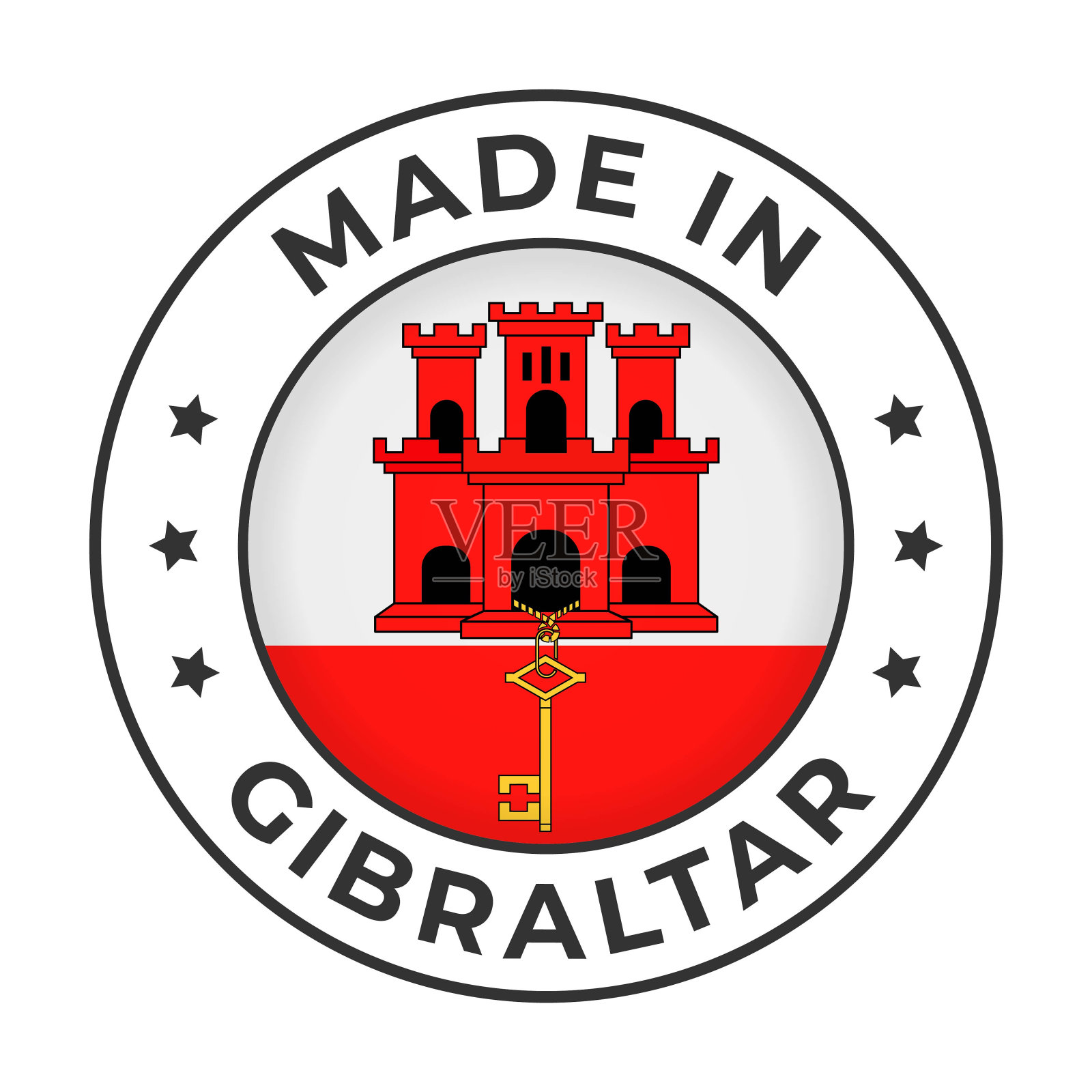 在直布罗陀制造-矢量图形。圆形简单标签徽章，带有直布罗陀国旗和直布罗陀制造文字的徽章。白底隔离插画图片素材