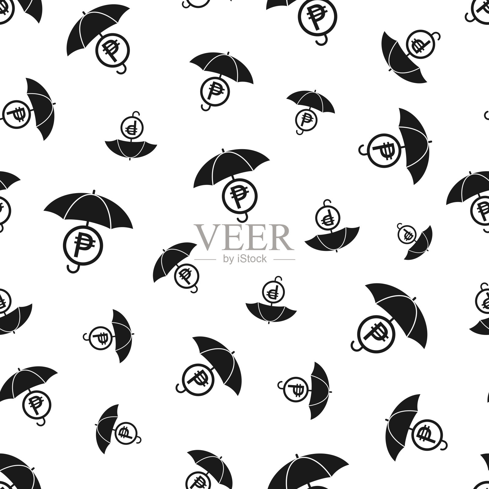 伞下的比索硬币。无缝模式。白色背景的图标插画图片素材