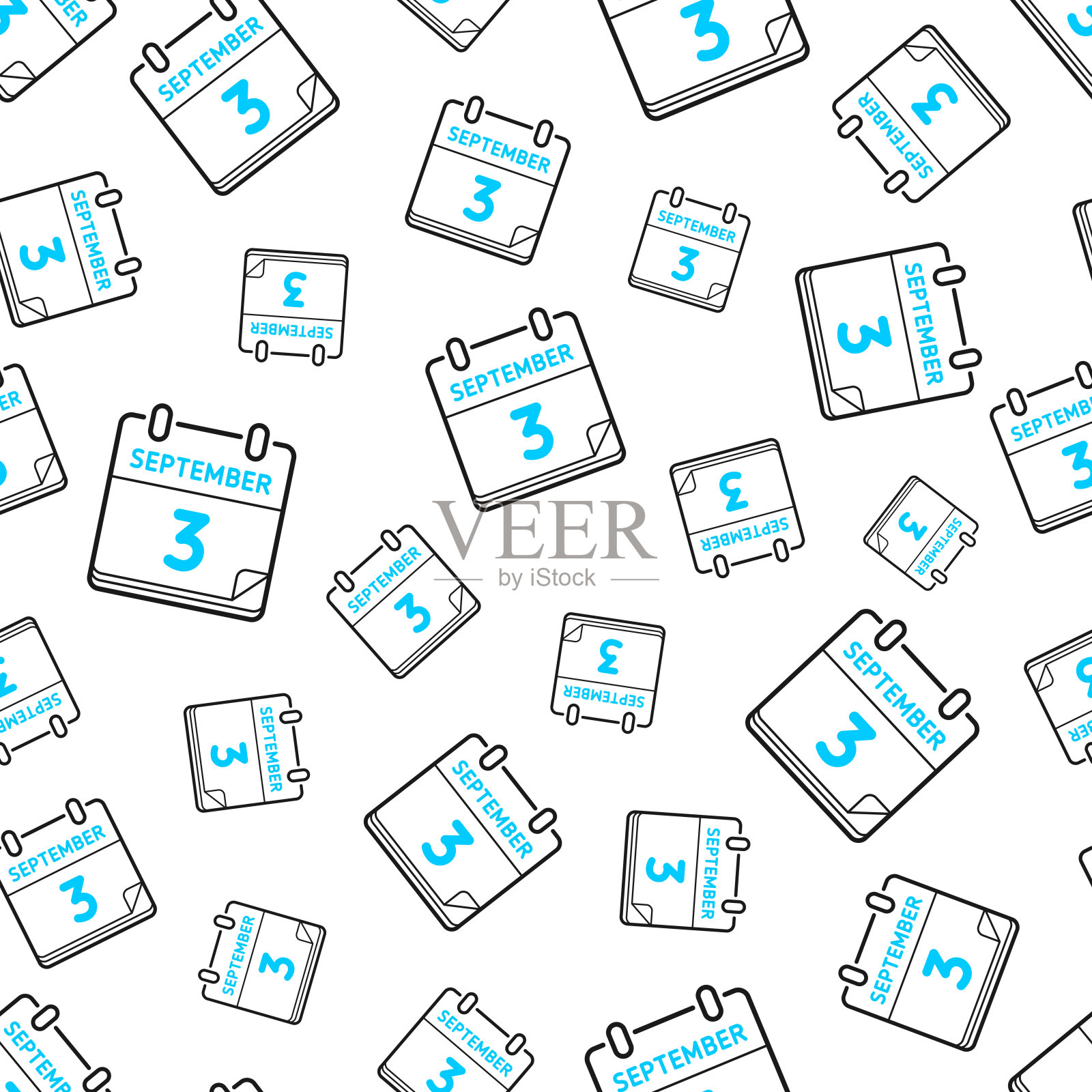 9月3日。无缝模式。白色背景上的线条图标插画图片素材