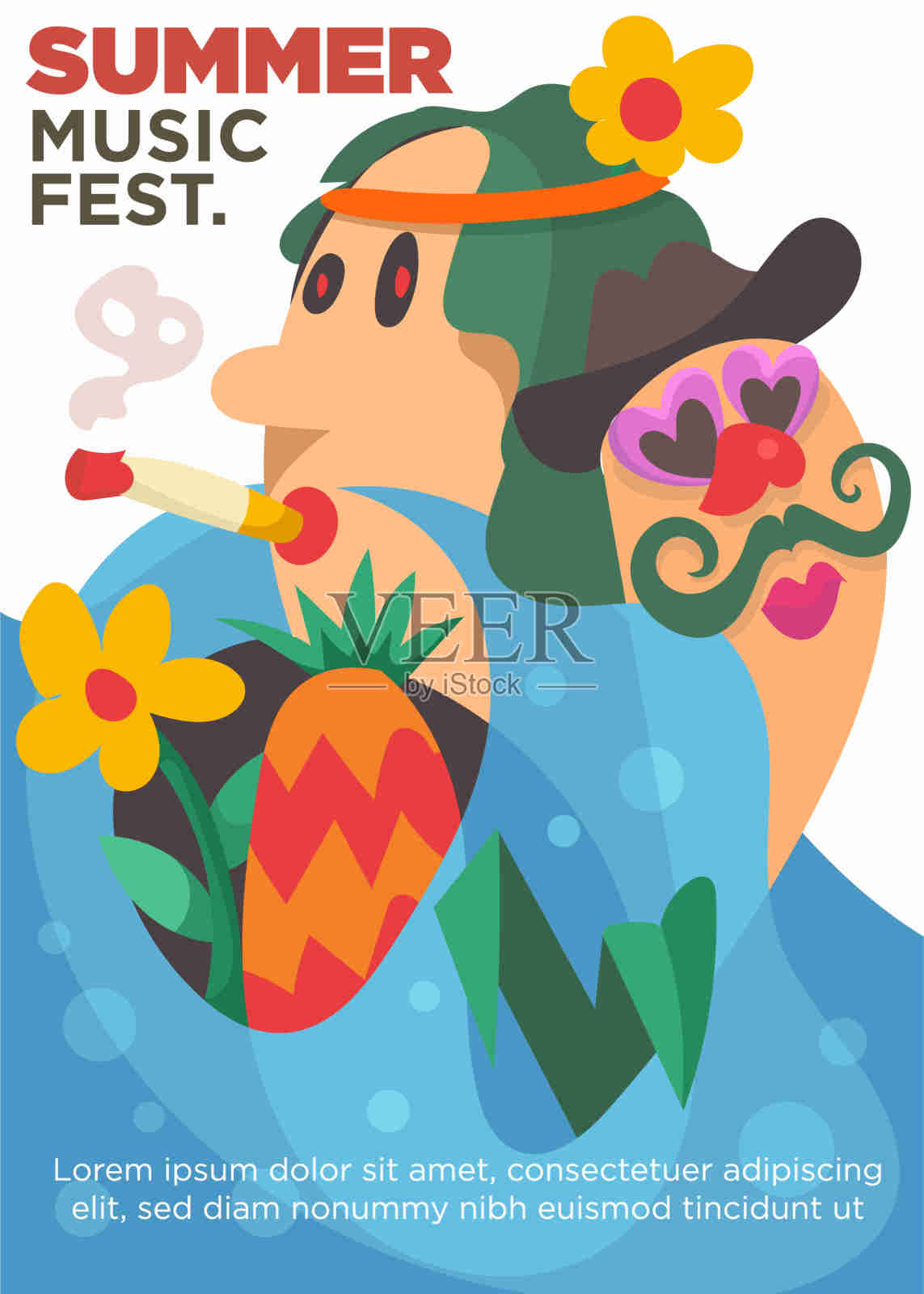 热带岛屿的土著和冒险。虚构的角色。夏季音乐节模板海报矢量插图插画图片素材