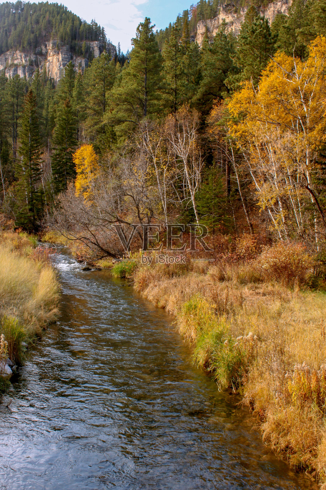布莱克山瀑布里的一条小溪。照片摄影图片