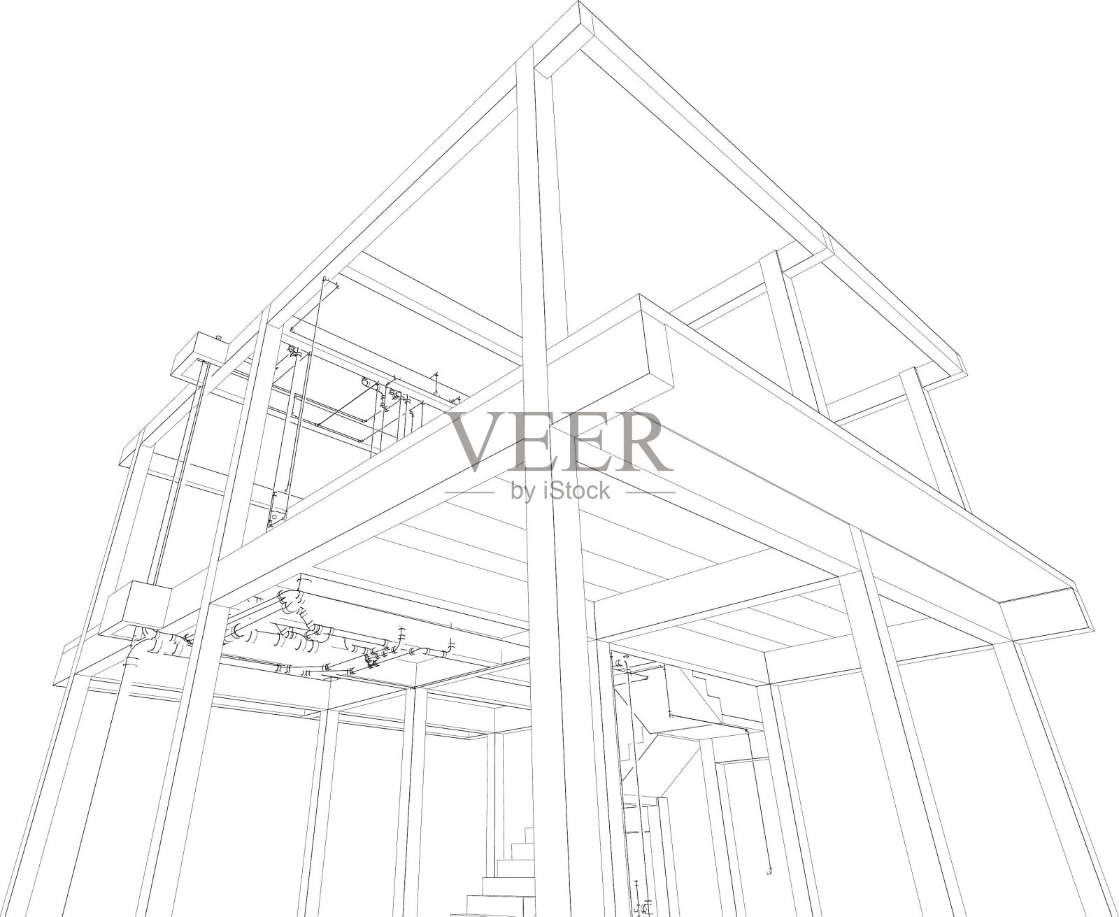 建筑物，结构和管道的3D插图照片摄影图片