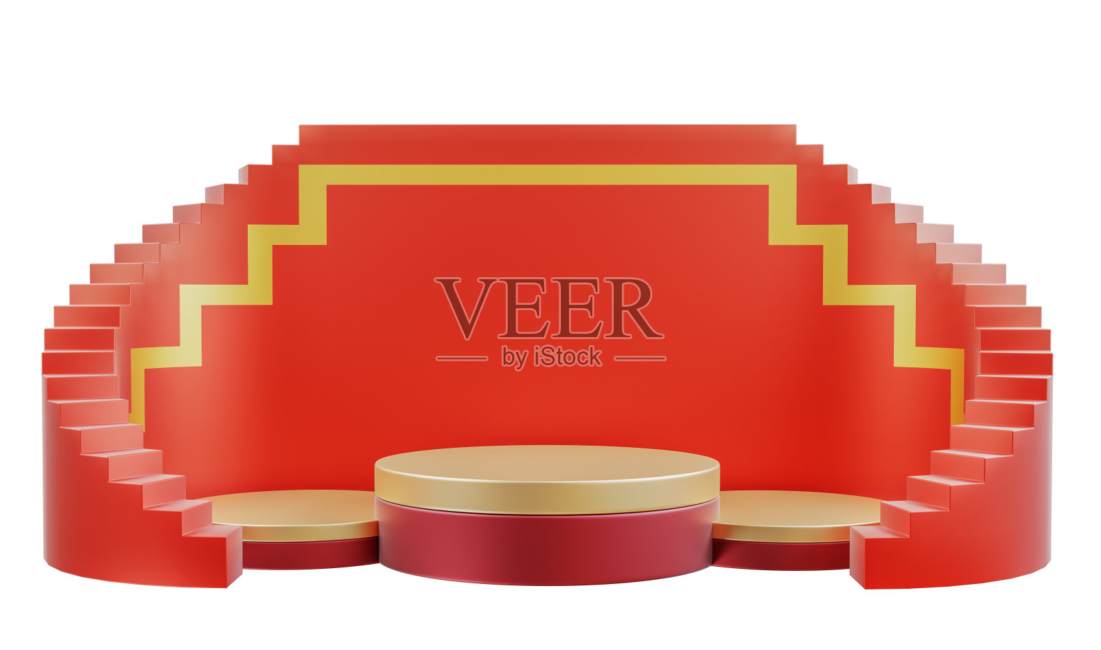 产品展示红色讲台，用于产品展示，品牌和包装展示。3D展台展示化妆品。三维渲染照片摄影图片