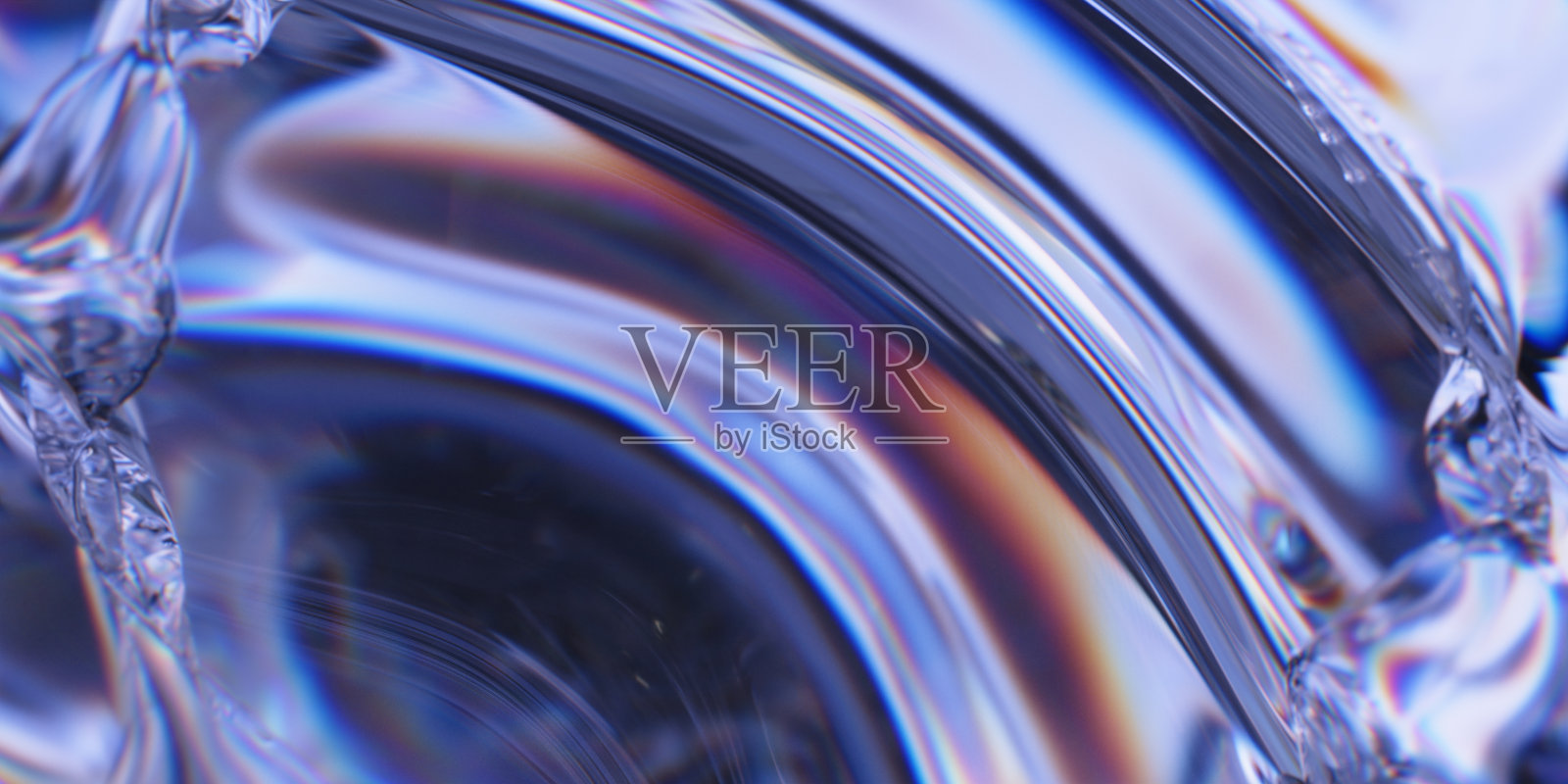 玻璃表面分散。具有折射的透明流体。抽象的背景与涟漪。三维渲染照片摄影图片