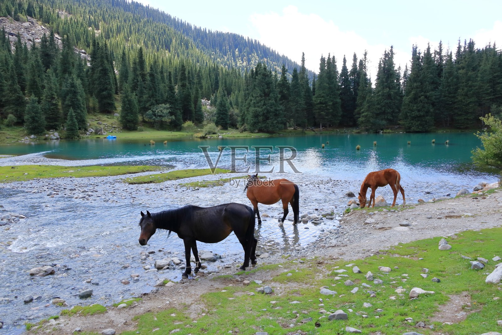 中亚吉尔吉斯斯坦北部吉尔吉斯峡谷内的苏图图布拉克山湖照片摄影图片
