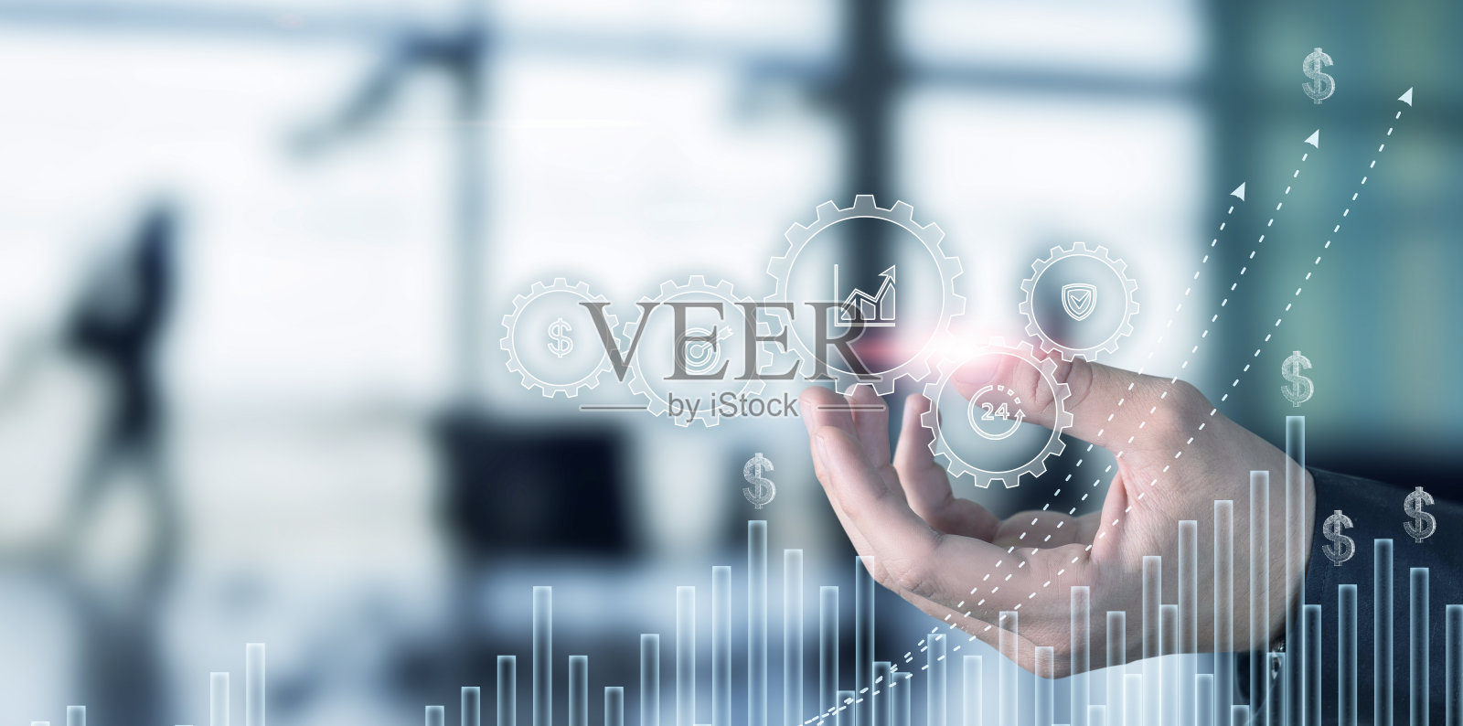 Hand显示活动的业务流程。照片摄影图片