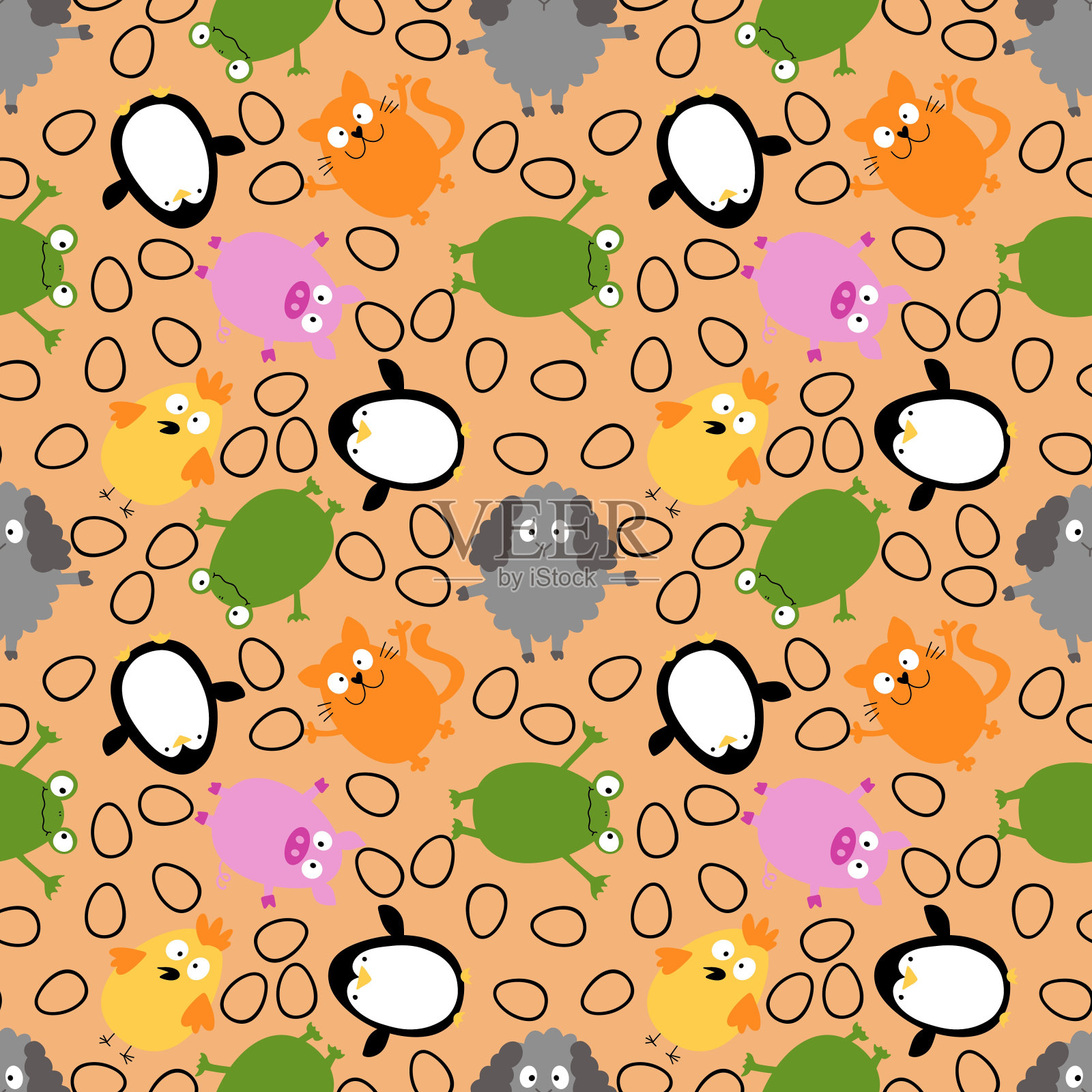 卡通复活节彩蛋的无缝图案，用于包装纸和织物和服装印刷插画图片素材