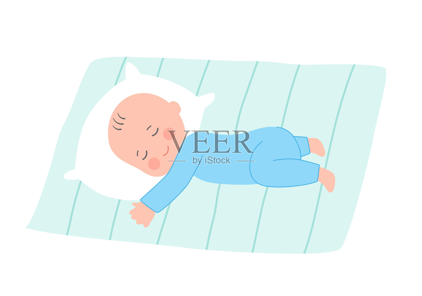 可爱的小婴儿睡在平面设计。孩子们躺在枕头上。插画图片素材