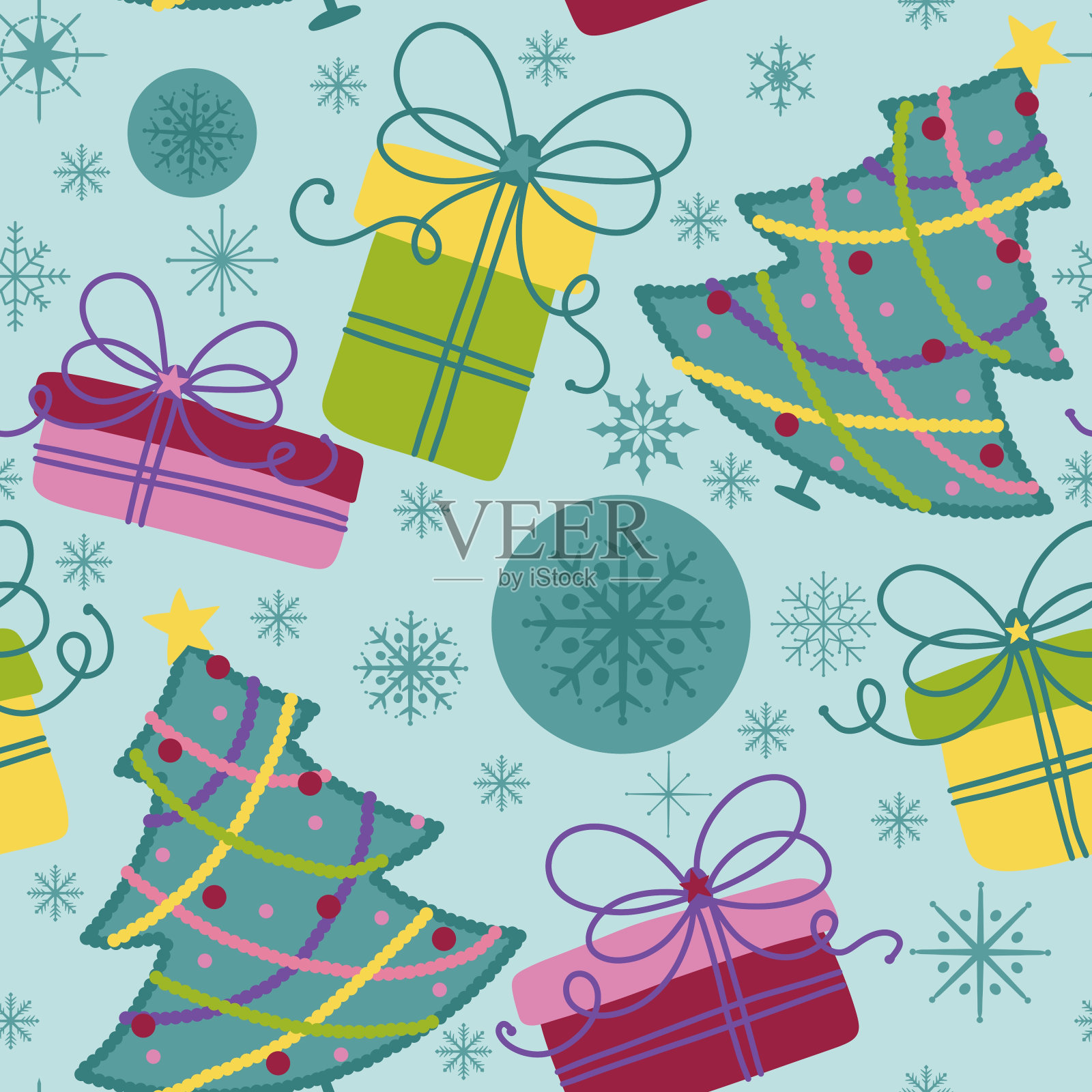 冬季圣诞树无缝图案包装纸插画图片素材