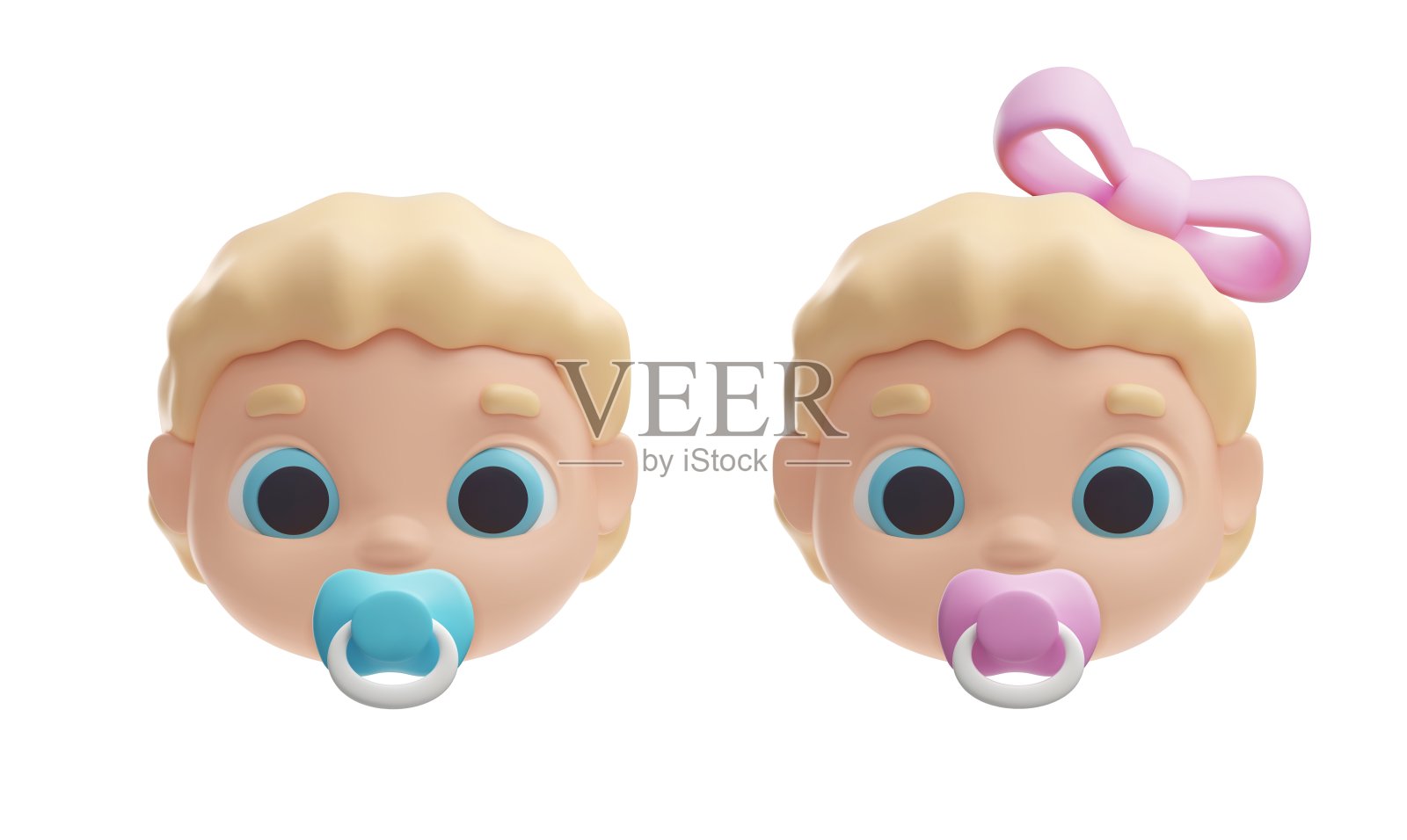 三维矢量图标的男孩和女孩的头在孤立的背景。插画图片素材