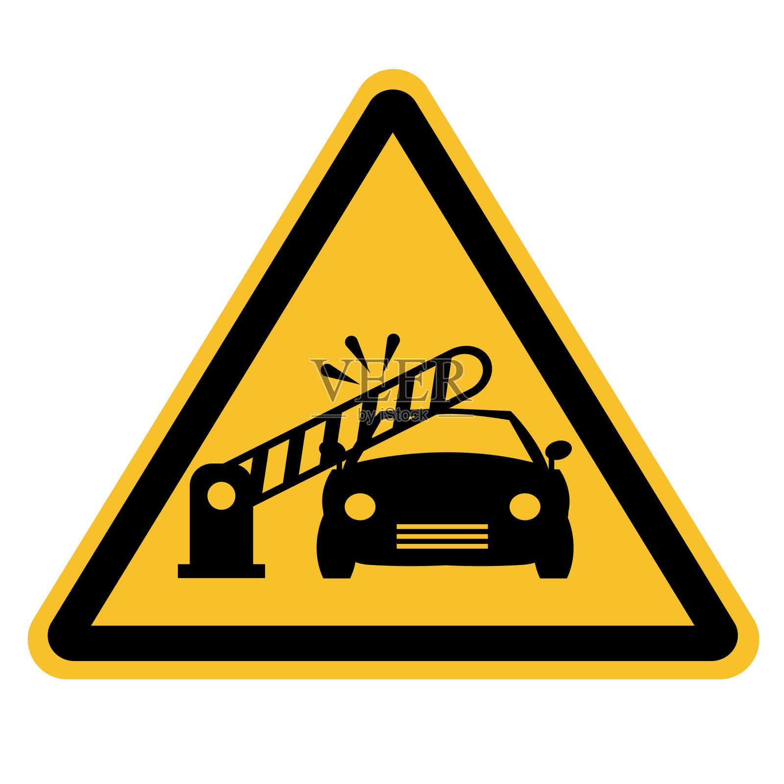 汽车护栏警告图标。注意，屏障自动关闭。自动护栏或吊杆是关闭的标志。平的风格。插画图片素材