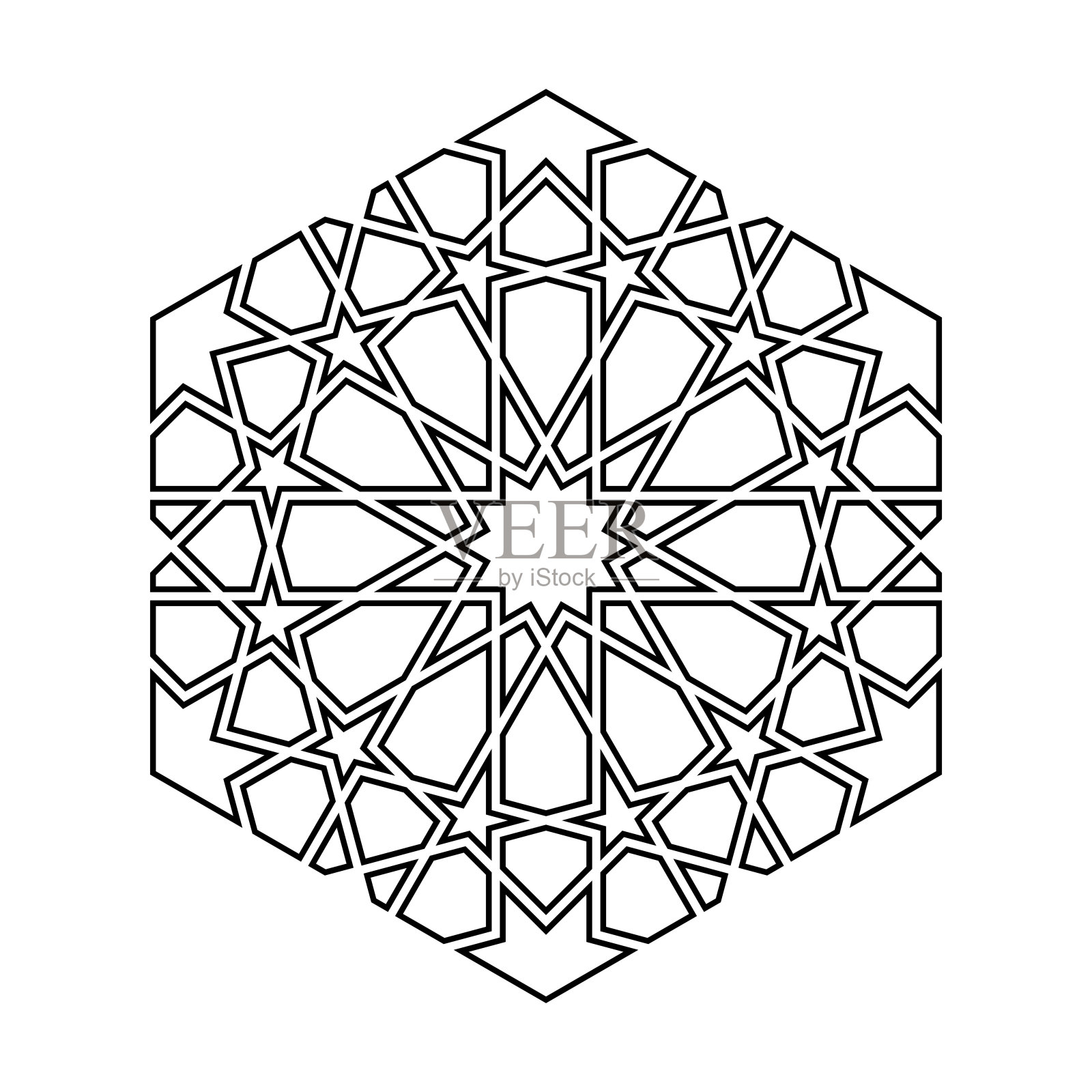 伊斯兰几何轮廓轮廓设计元素矢量插图孤立的白色背景。插画图片素材