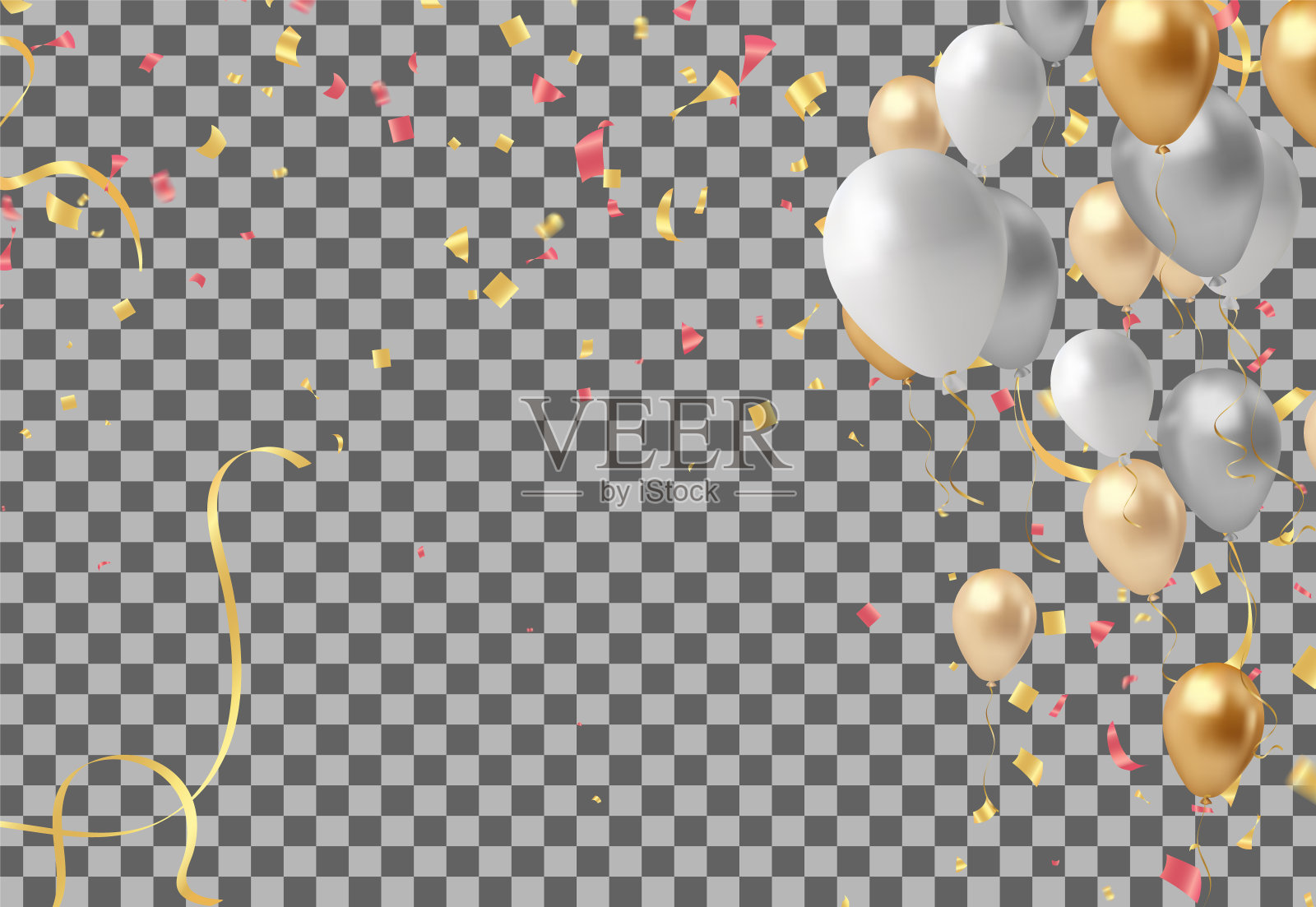 以气球、五彩纸屑和彩带为庆祝背景。矢量插图。插画图片素材