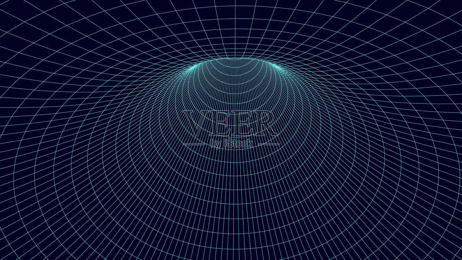 线框图抽象隧道。三维矢量虫洞与网格结构。插画图片素材