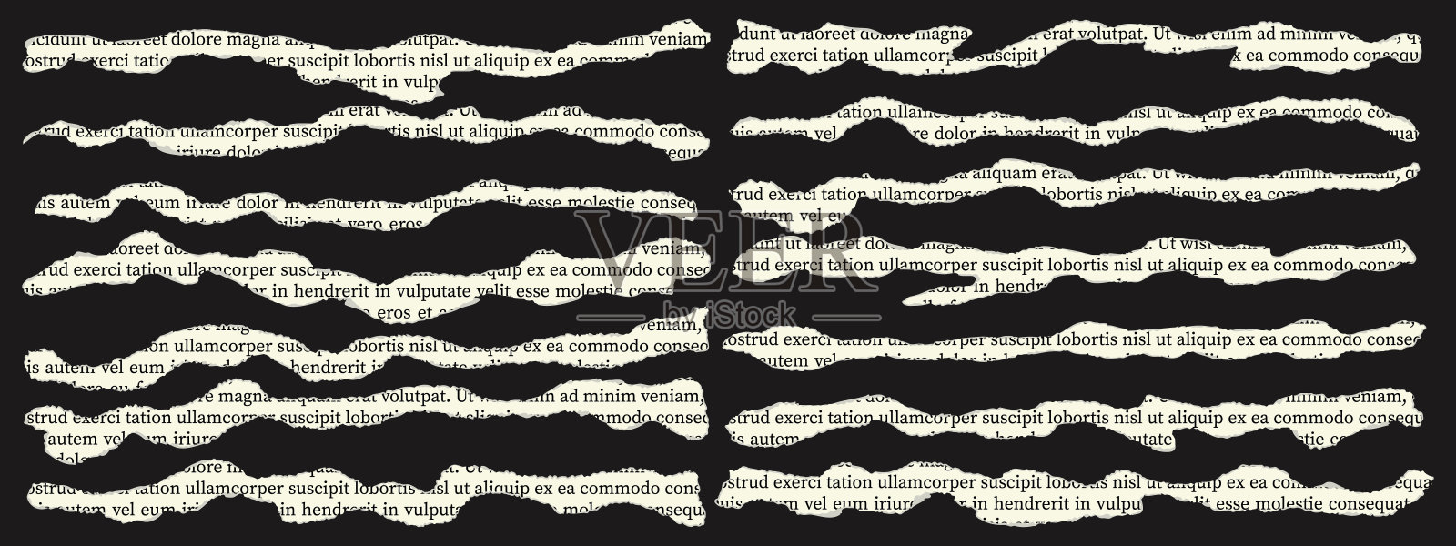 一套撕破的纸。设计元素的当代艺术拼贴。矢量图插画图片素材