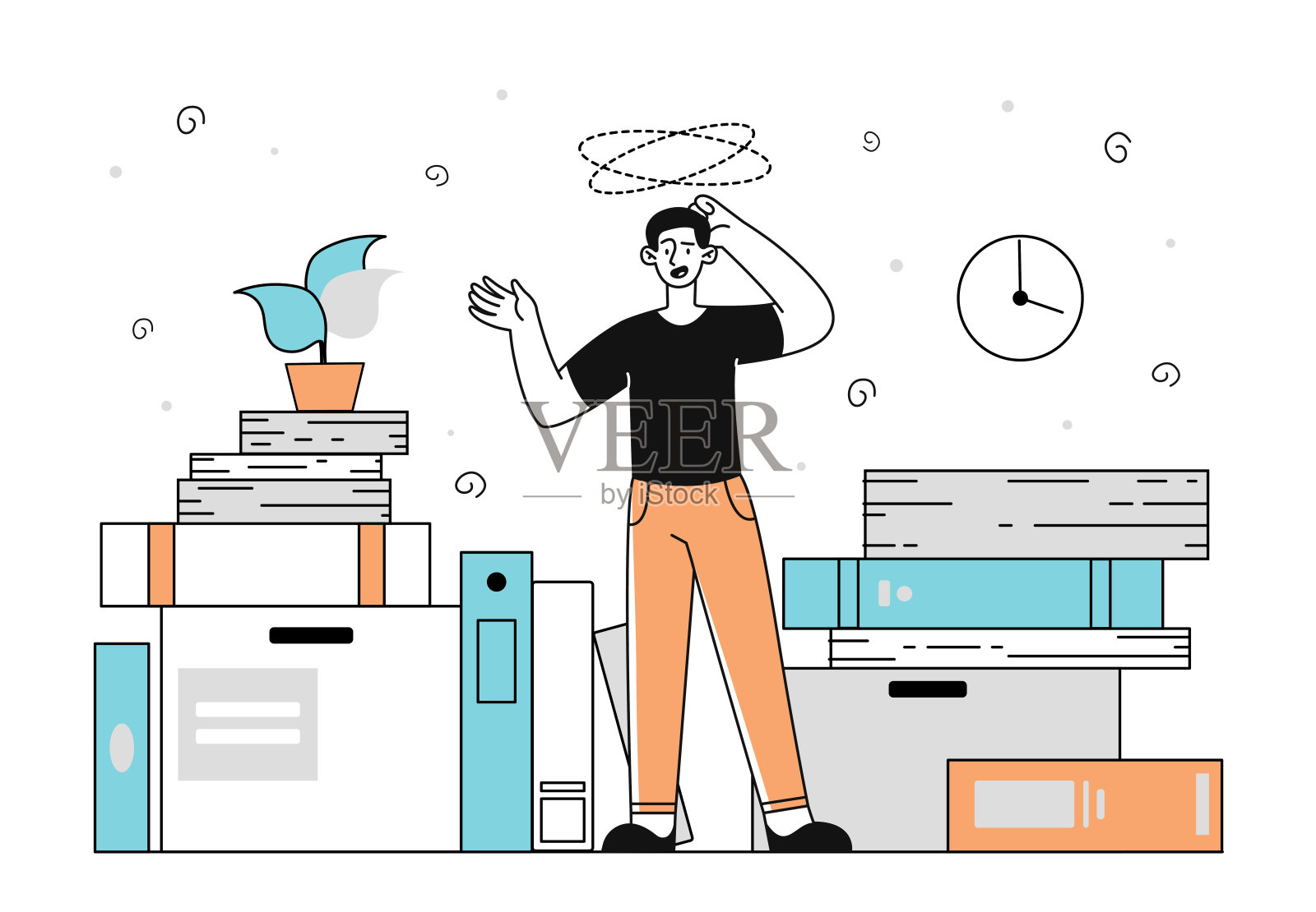 过度工作的员工向量线性插画图片素材