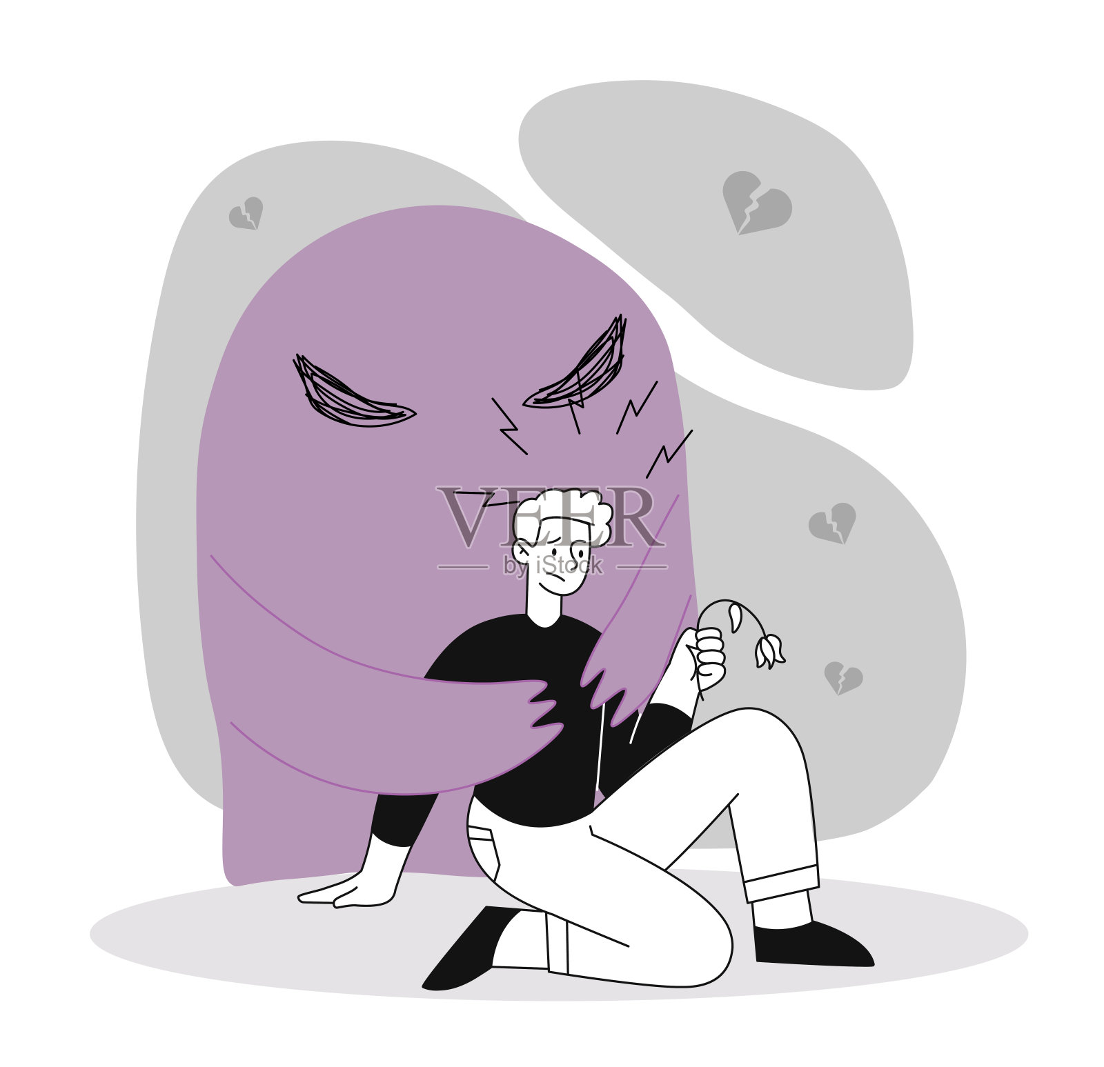 患有抑郁症的男人矢量线性图插画图片素材