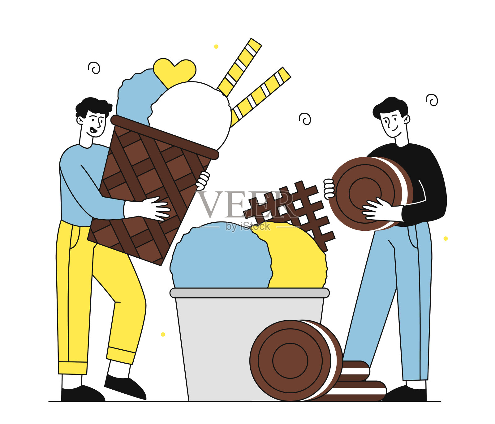 吃冰淇淋的男人向量线性插画图片素材