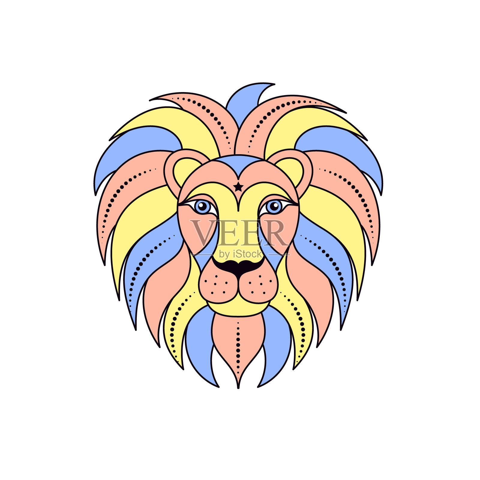 狮子星座在线条艺术风格的白色背景。插画图片素材