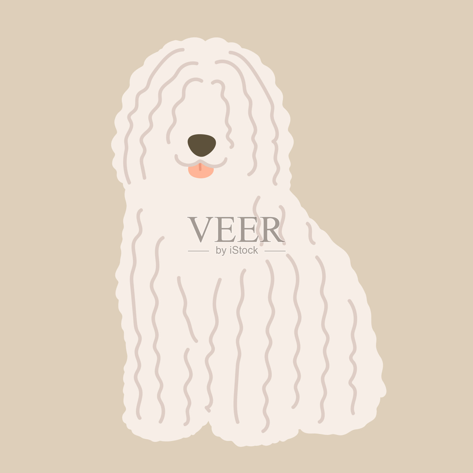 简单和可爱的科蒙多狗坐在前面的看法平色插图插画图片素材