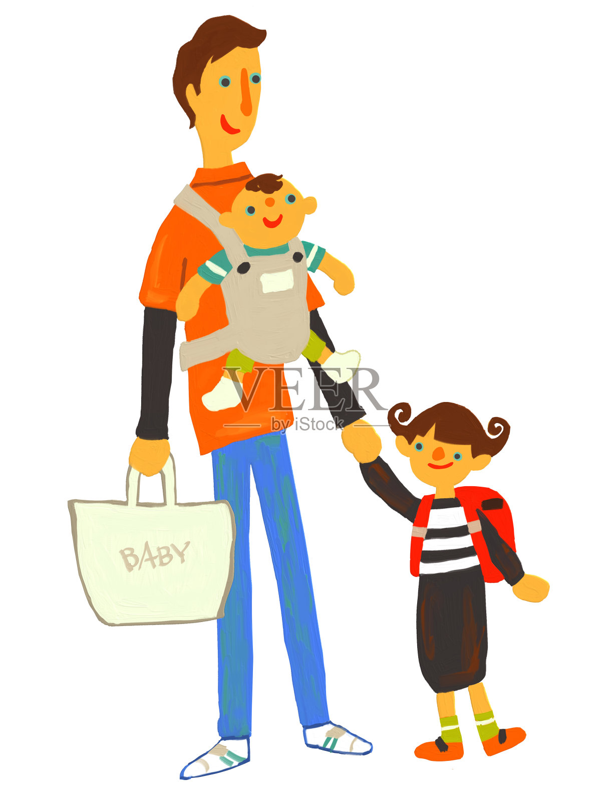 抚养孩子的父亲插画图片素材