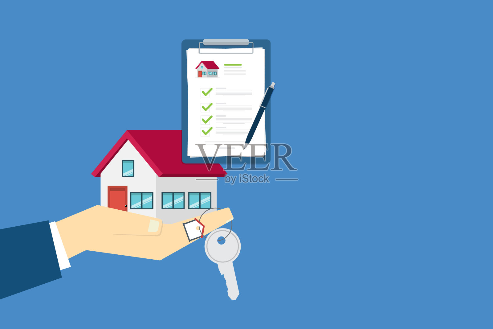 购买或租赁房屋合同。不动产文件，抵押文件。矢量图插画图片素材