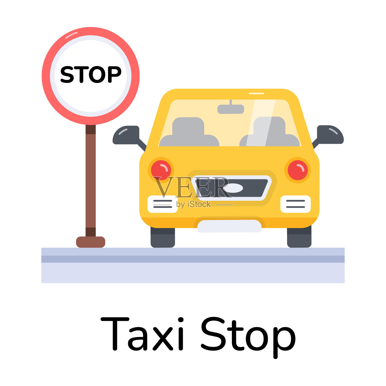 出租车停下来插画图片素材